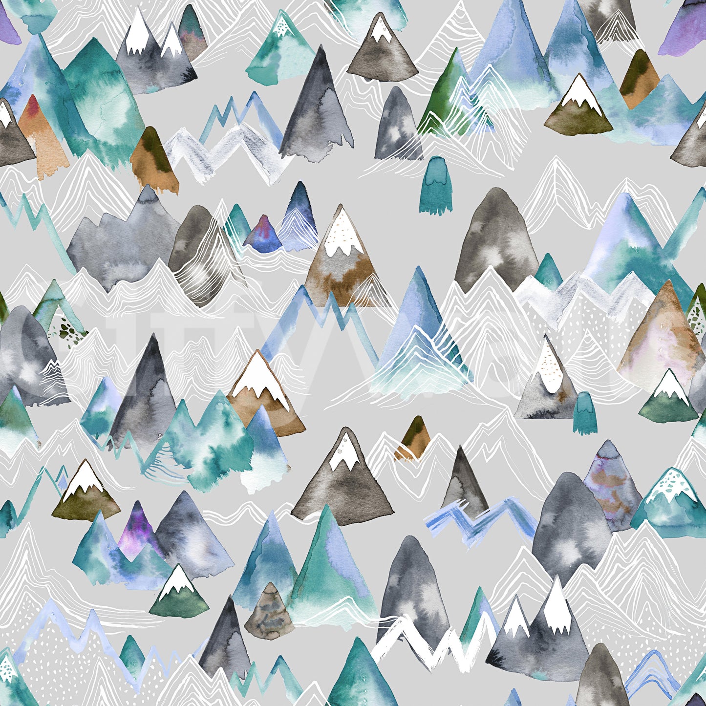 Watercolor Mountains Silver Gray Wallpaper