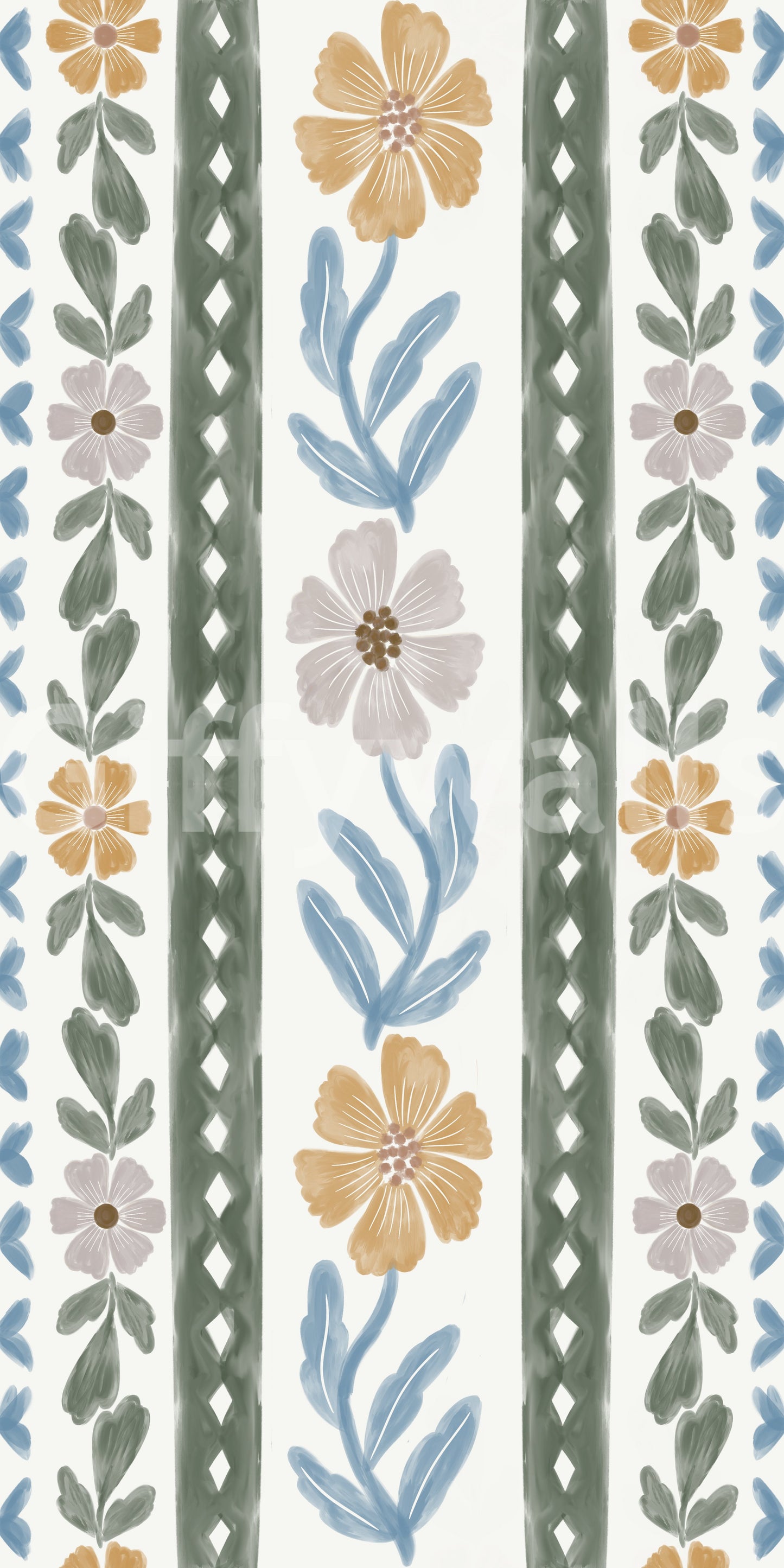 Blush and Blue Botanical Wallpaper