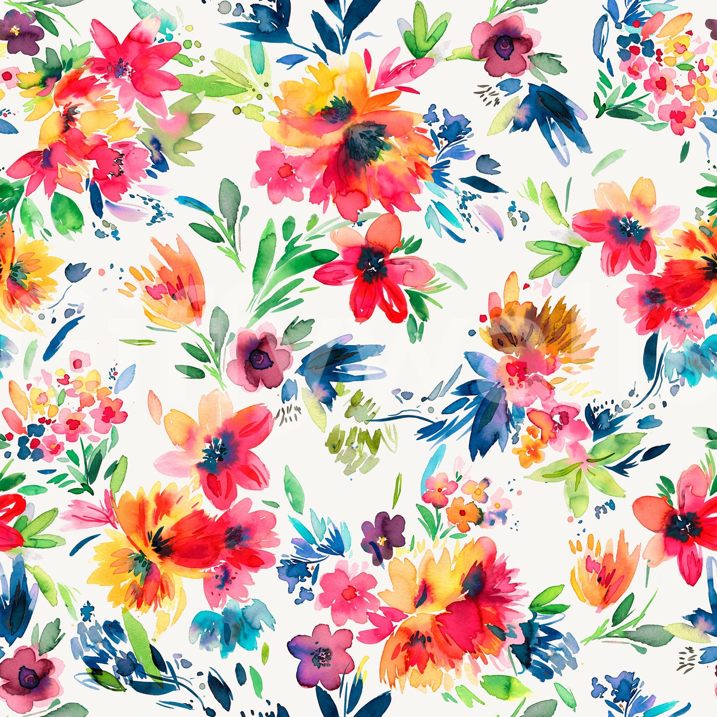 Painterly Flowers Tropical Red Wallpaper