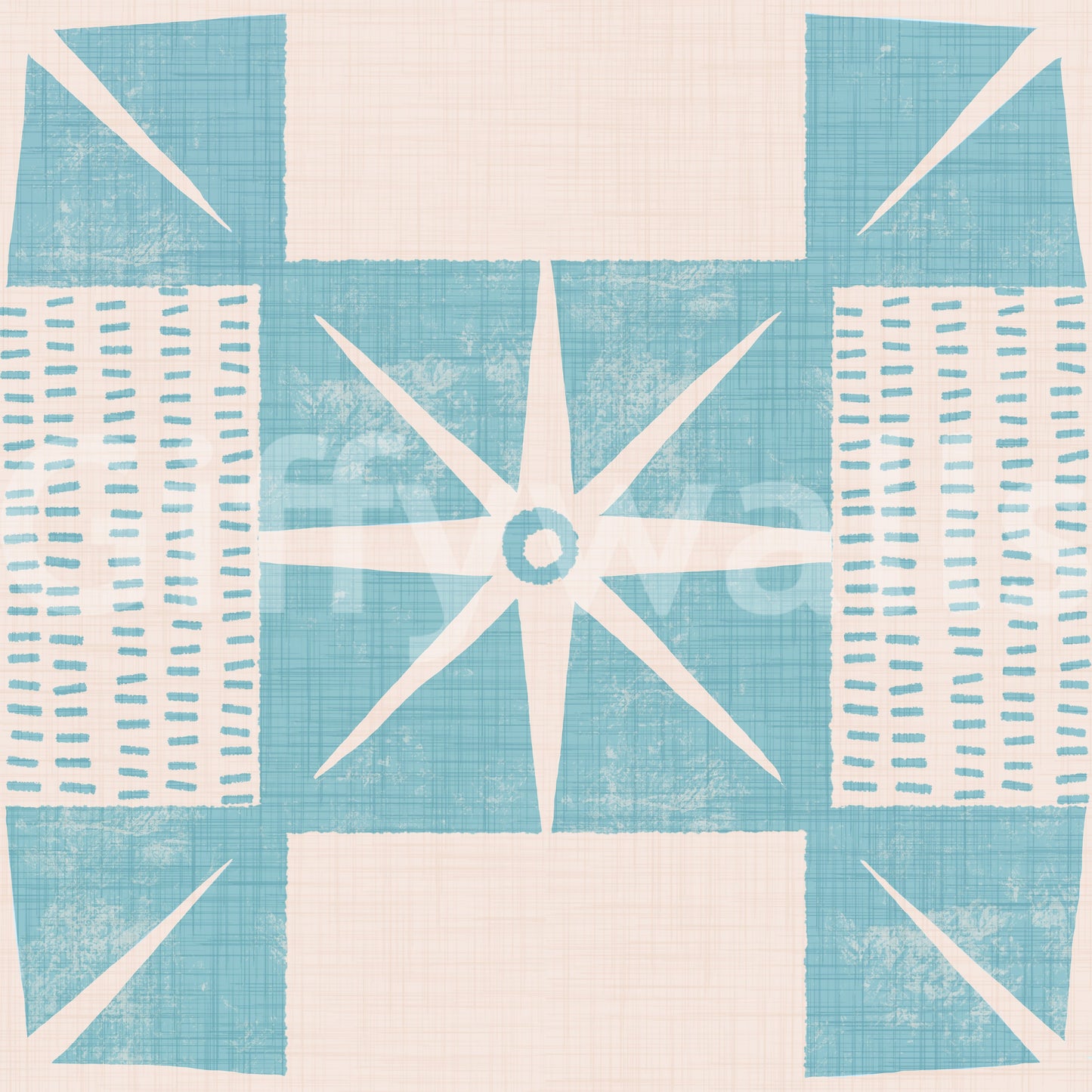 Retro Starburst Quilt Block - Minimalist Mid Century Blue Wallpaper