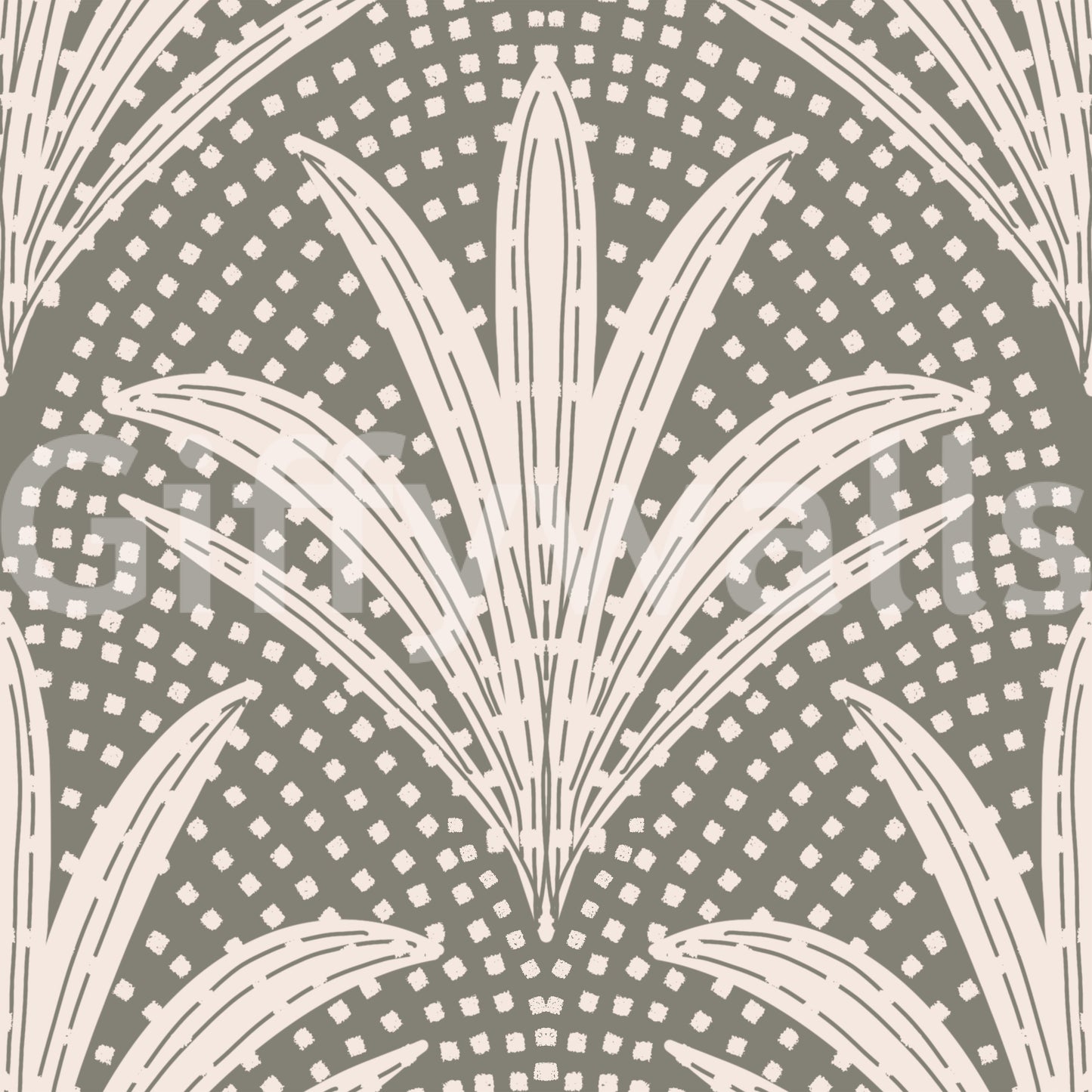 Boho Rustic Palm Radiance Muted Grey Wallpaper