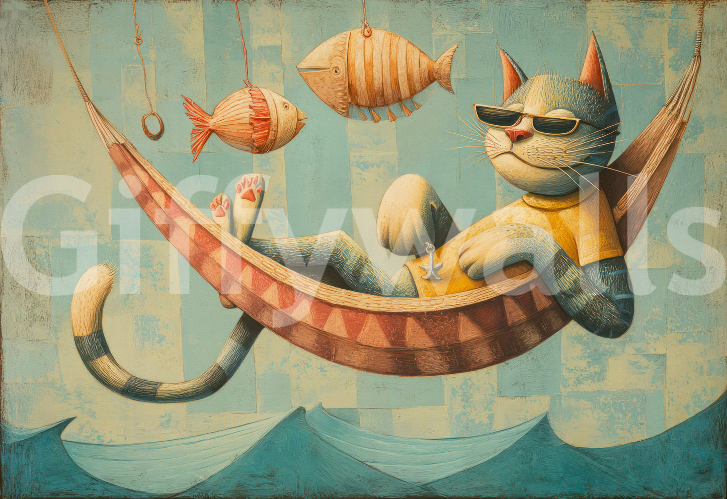 The Cat's Seaside Siesta Wall Mural