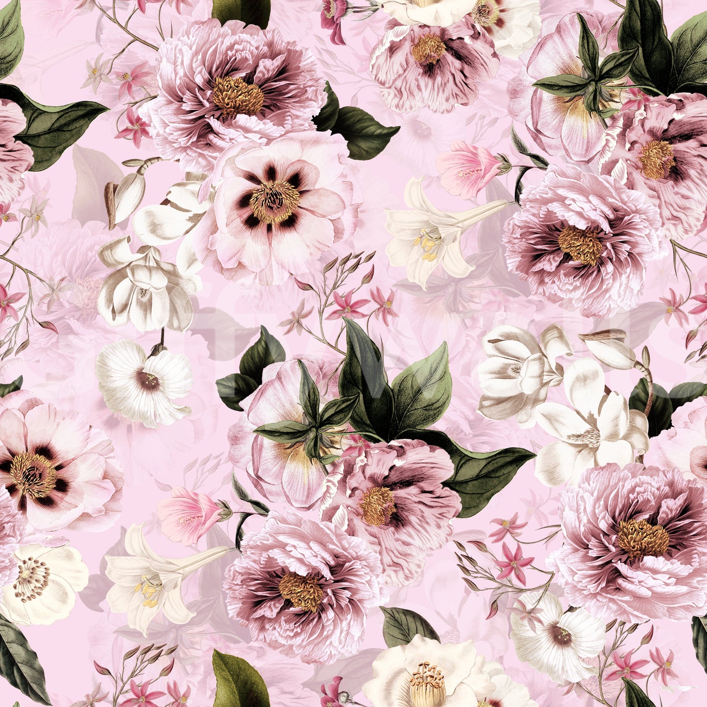 Grandmillennial Dramatic Glamour Heritage Peonies Blush Florals Wallpaper