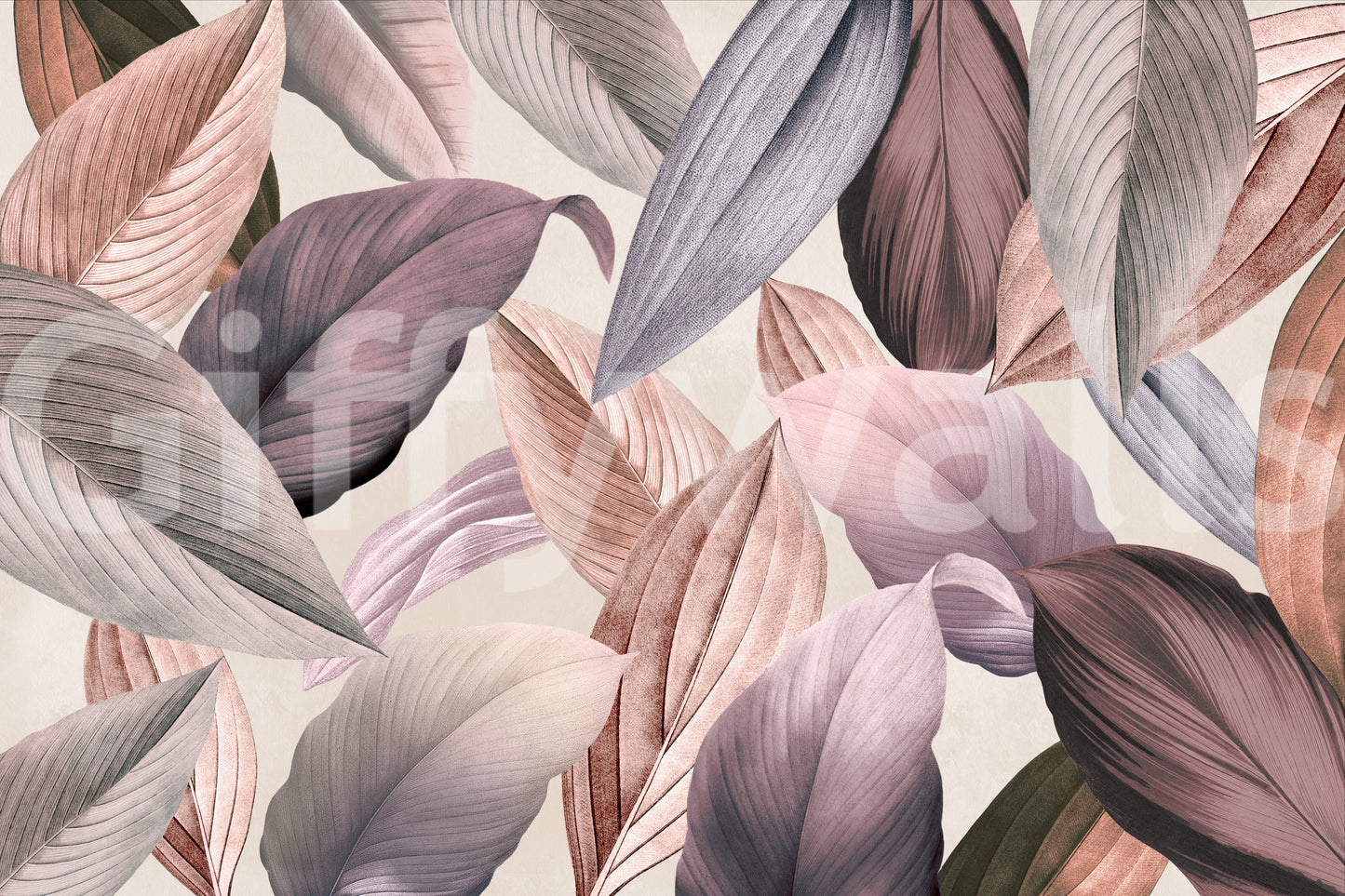 Serene wall mural with ferns and botanical details