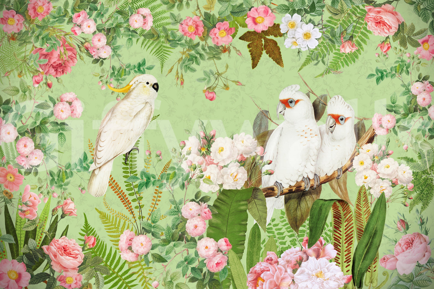 Classic floral wallpaper with wildlife