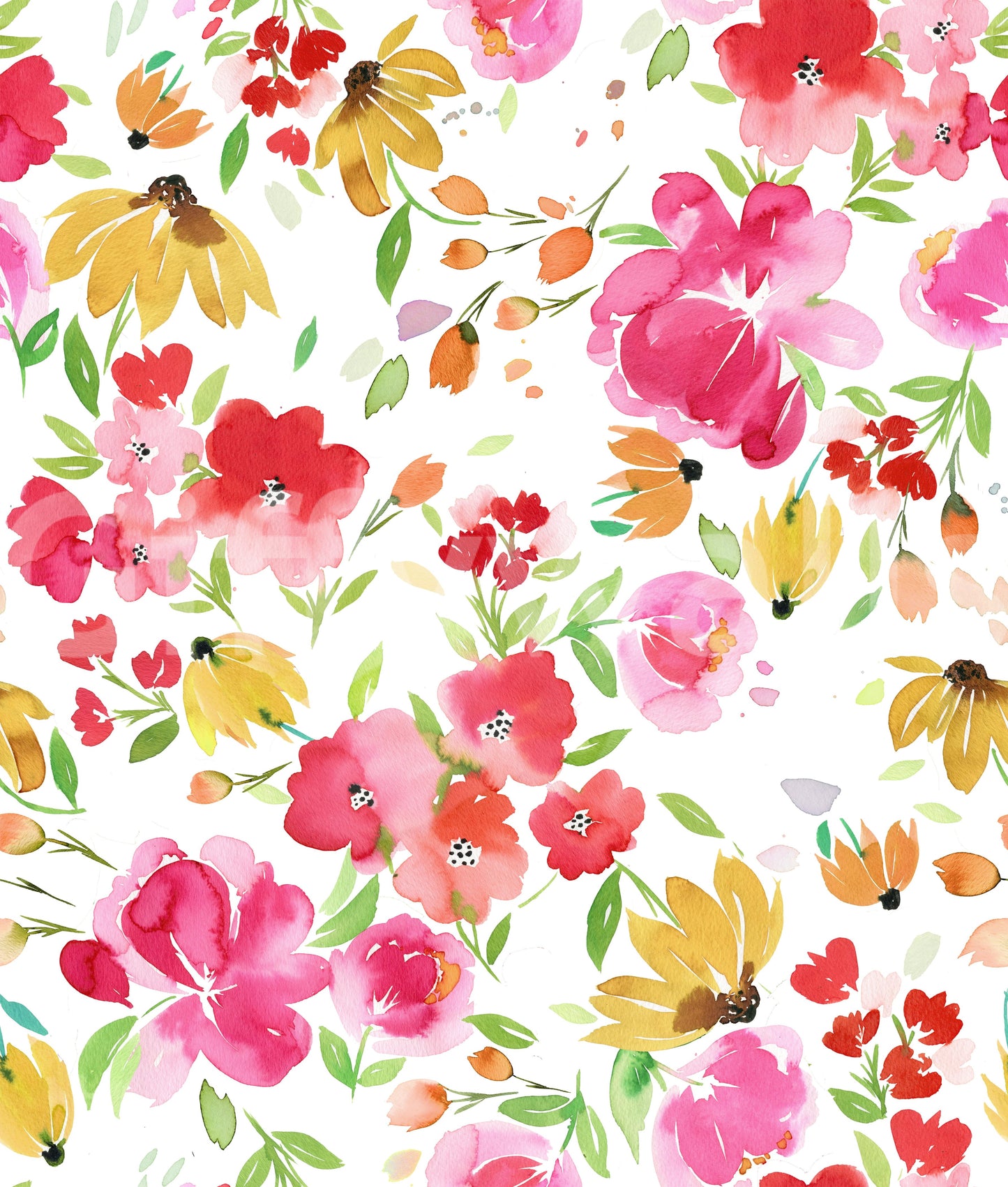 Bright and cheerful spring floral mural with soft pink and yellow blooms.