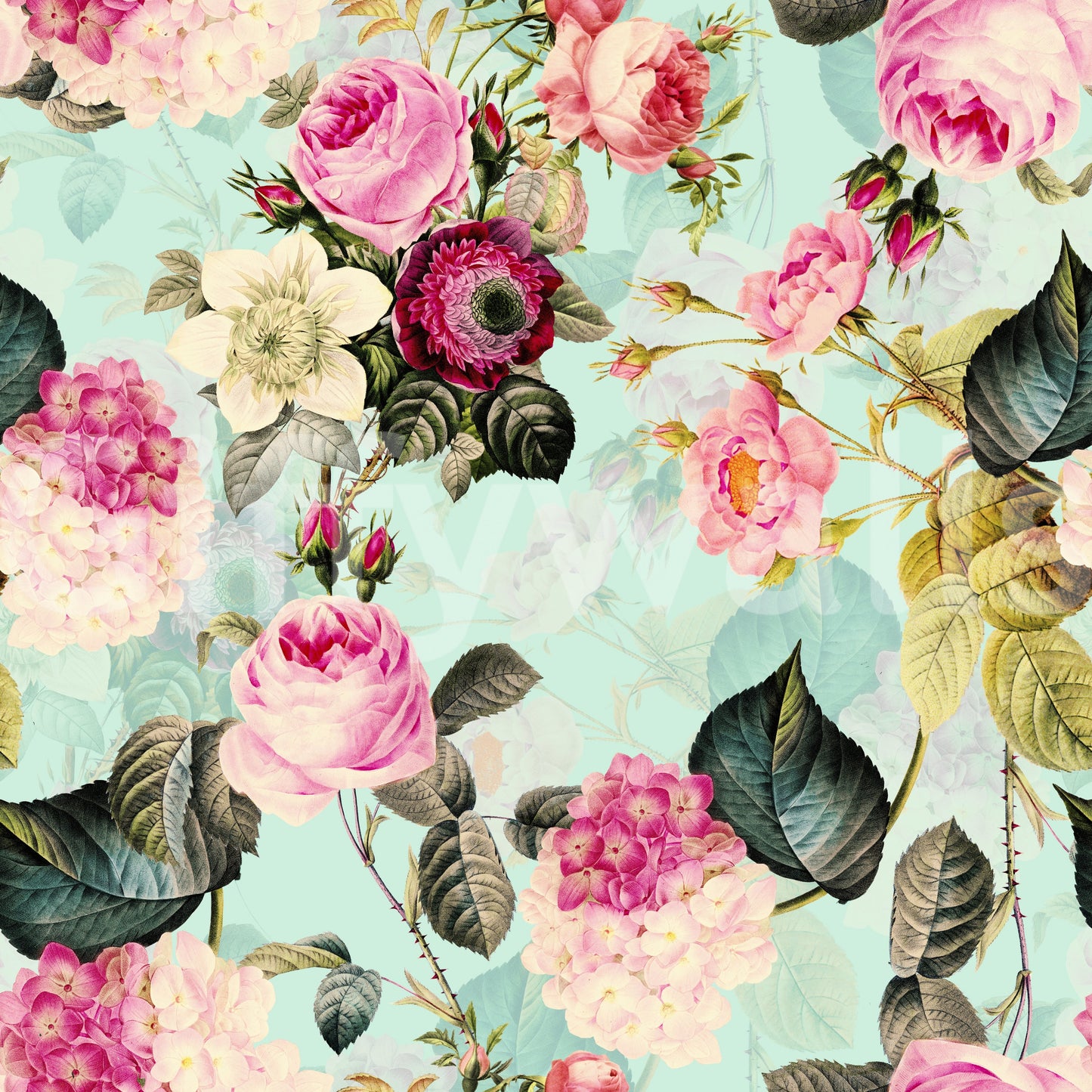Soft botanical wallpaper with vintage charm