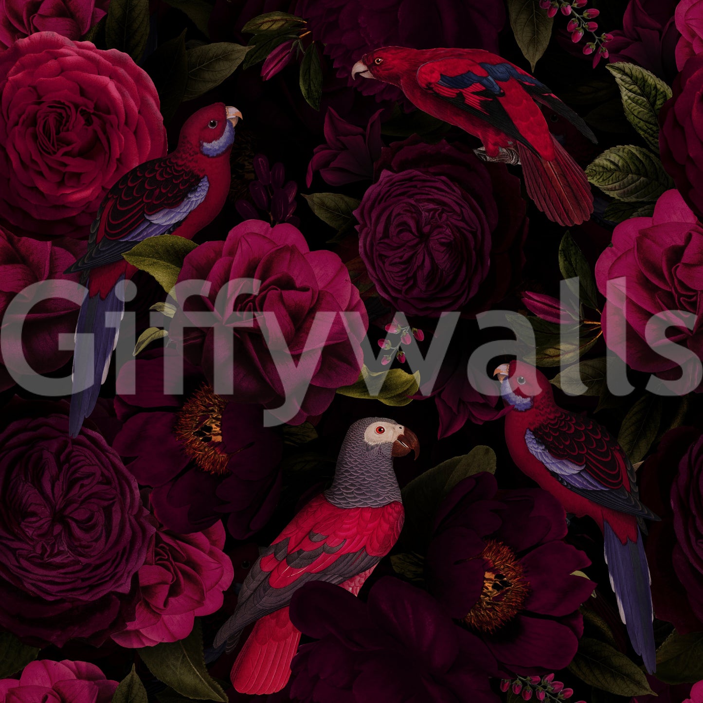 Rich midnight hues and floral patterns in stunning wallpaper design