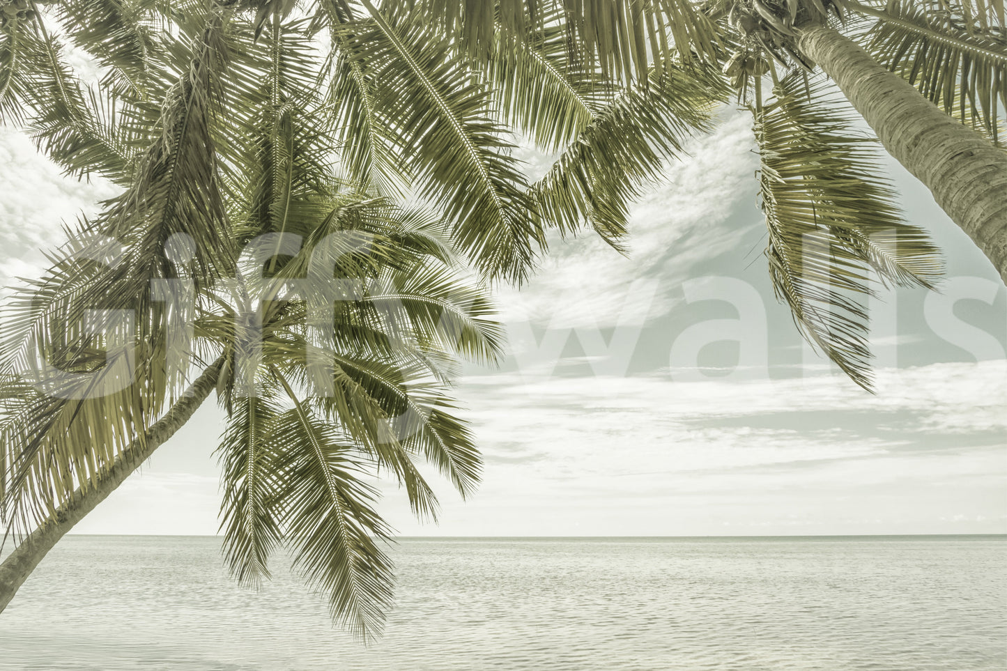 Relaxed Florida ocean mural with faded vintage tones