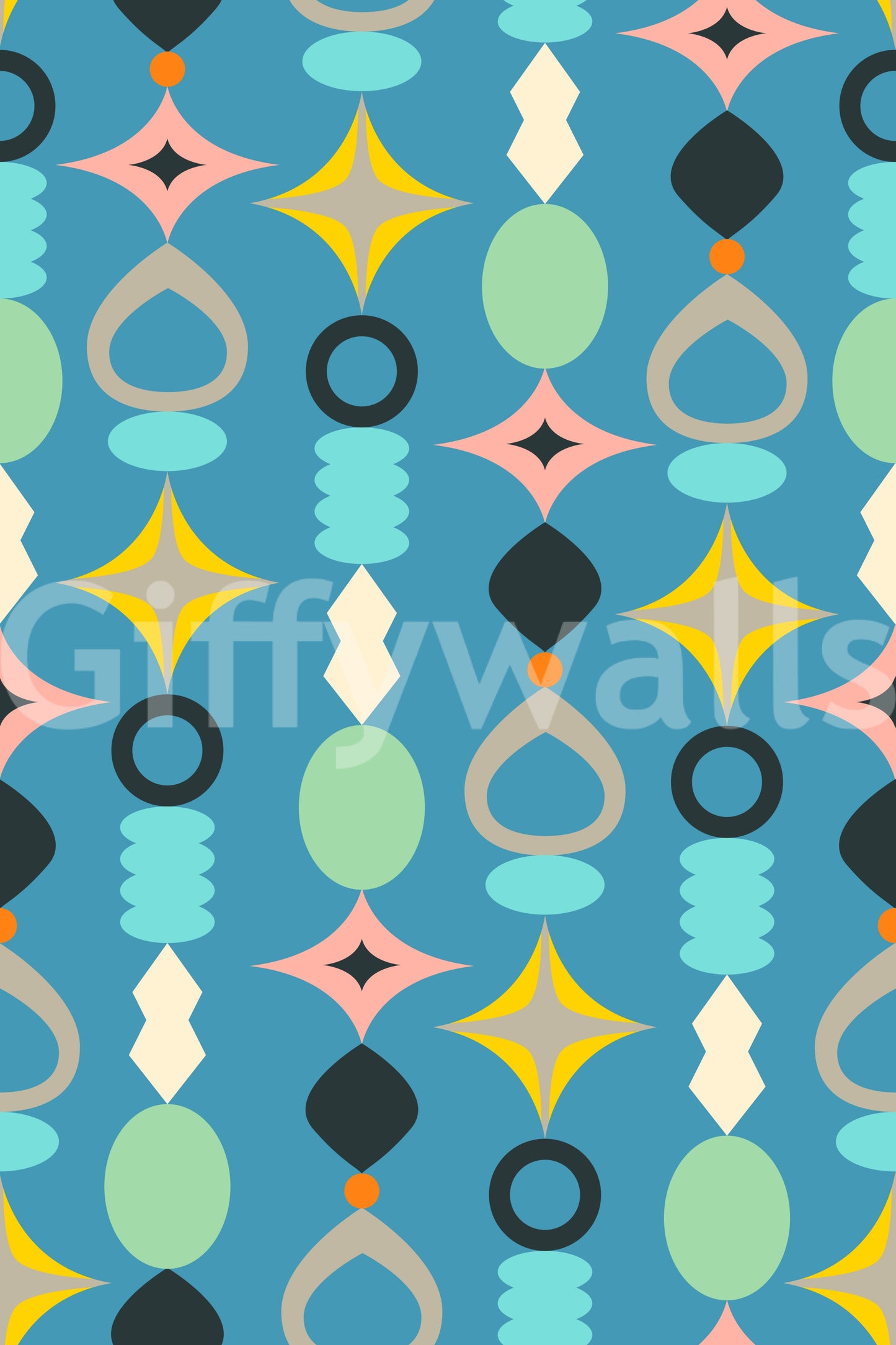 Suncatcher-inspired mid-century wallpaper with a fresh blue base.