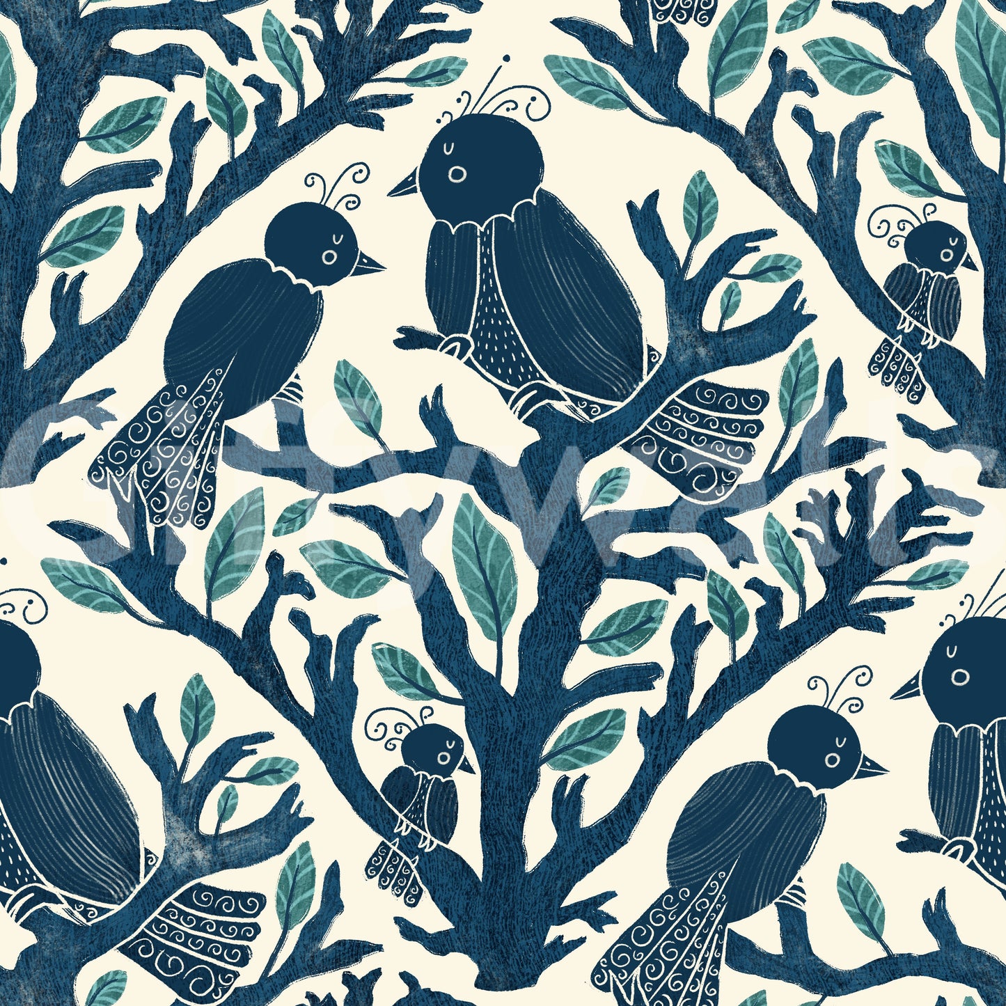 Delicate bird and floral wallpaper for bedrooms