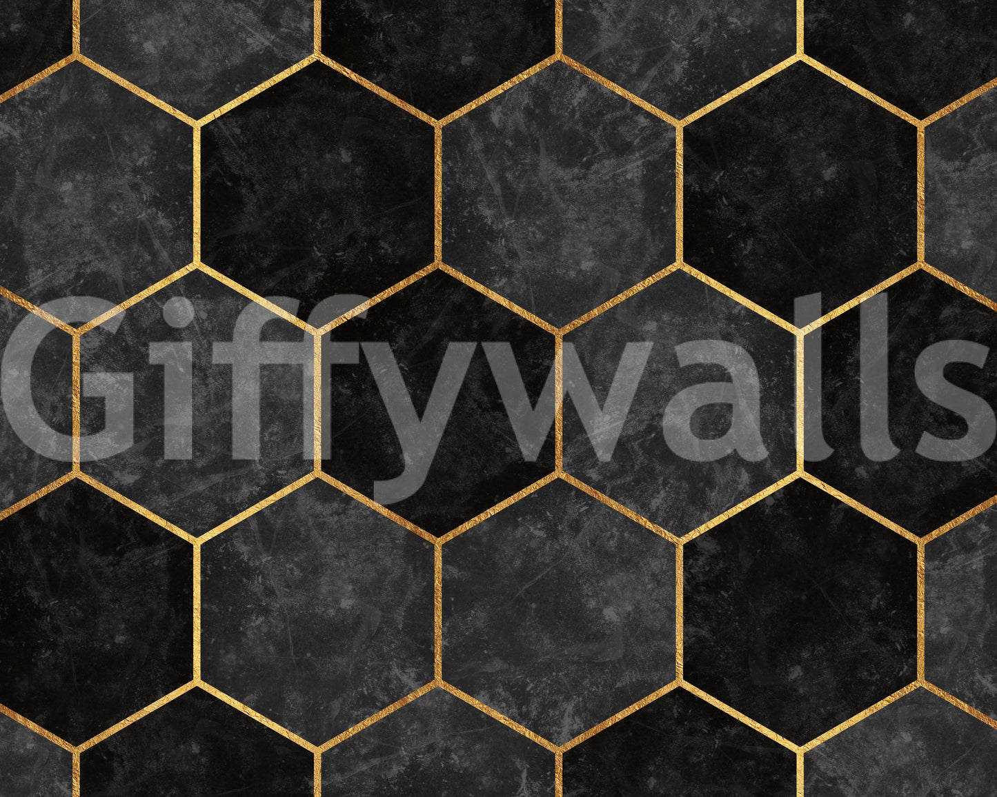 Dark geometric hexagon wall mural for a sleek modern space.