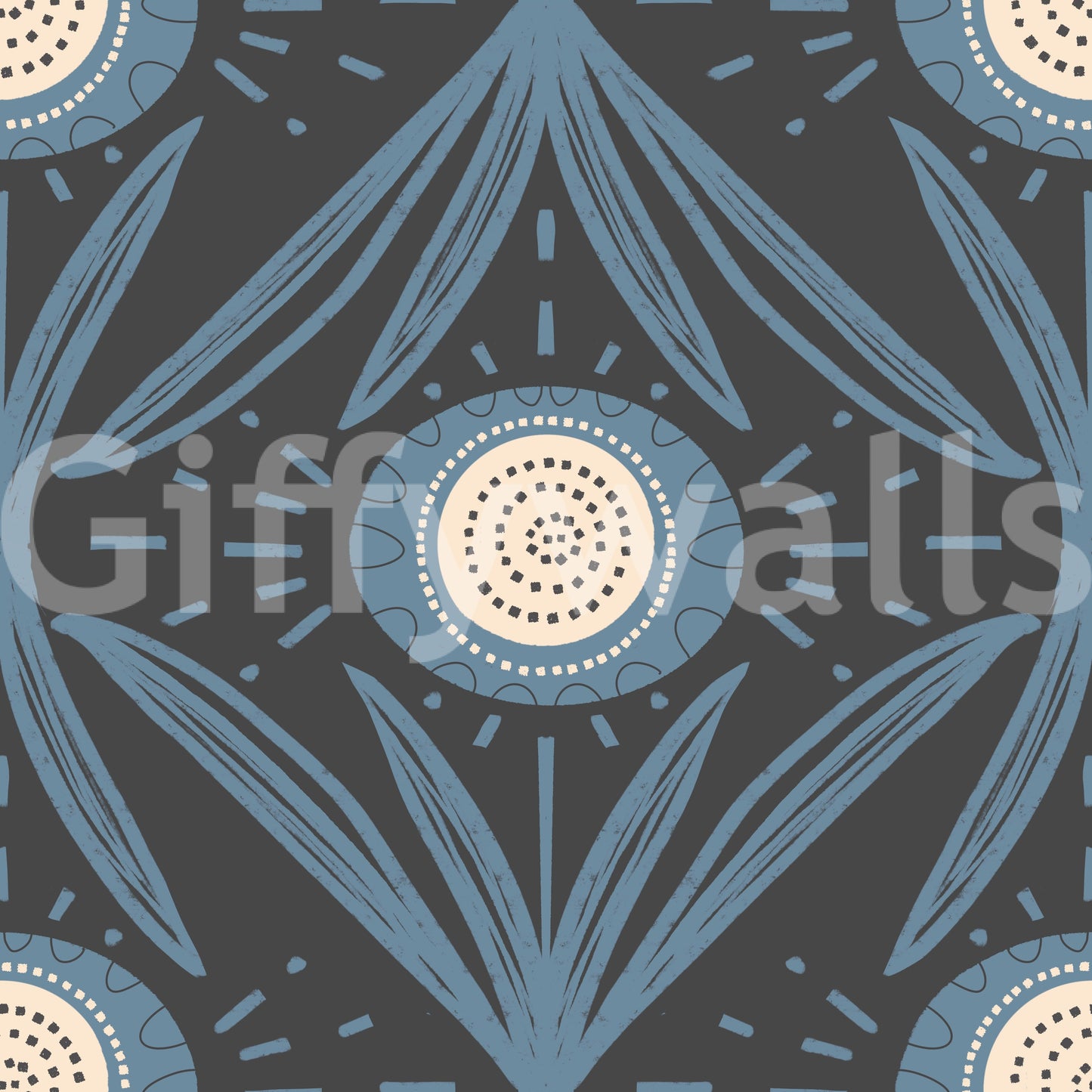 Retro wall design with blue floral motifs