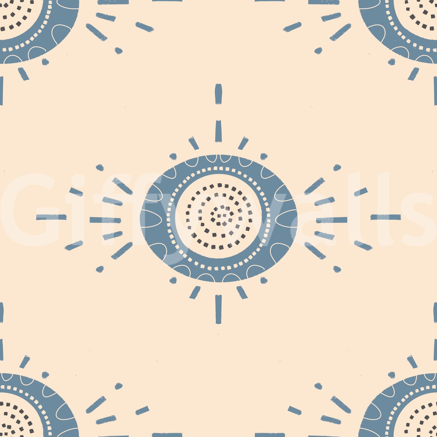 Folk Bloom Light Dusty Blue Cream Scandinavian Mid Mod Floral Wallpaper