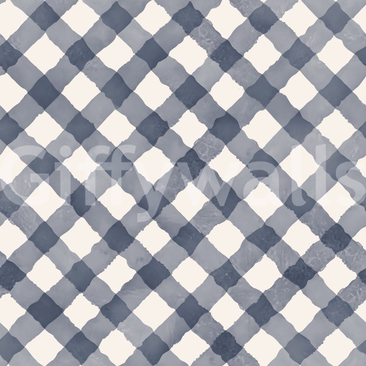 Hand-painted blue festive gingham wallpaper with rustic appeal