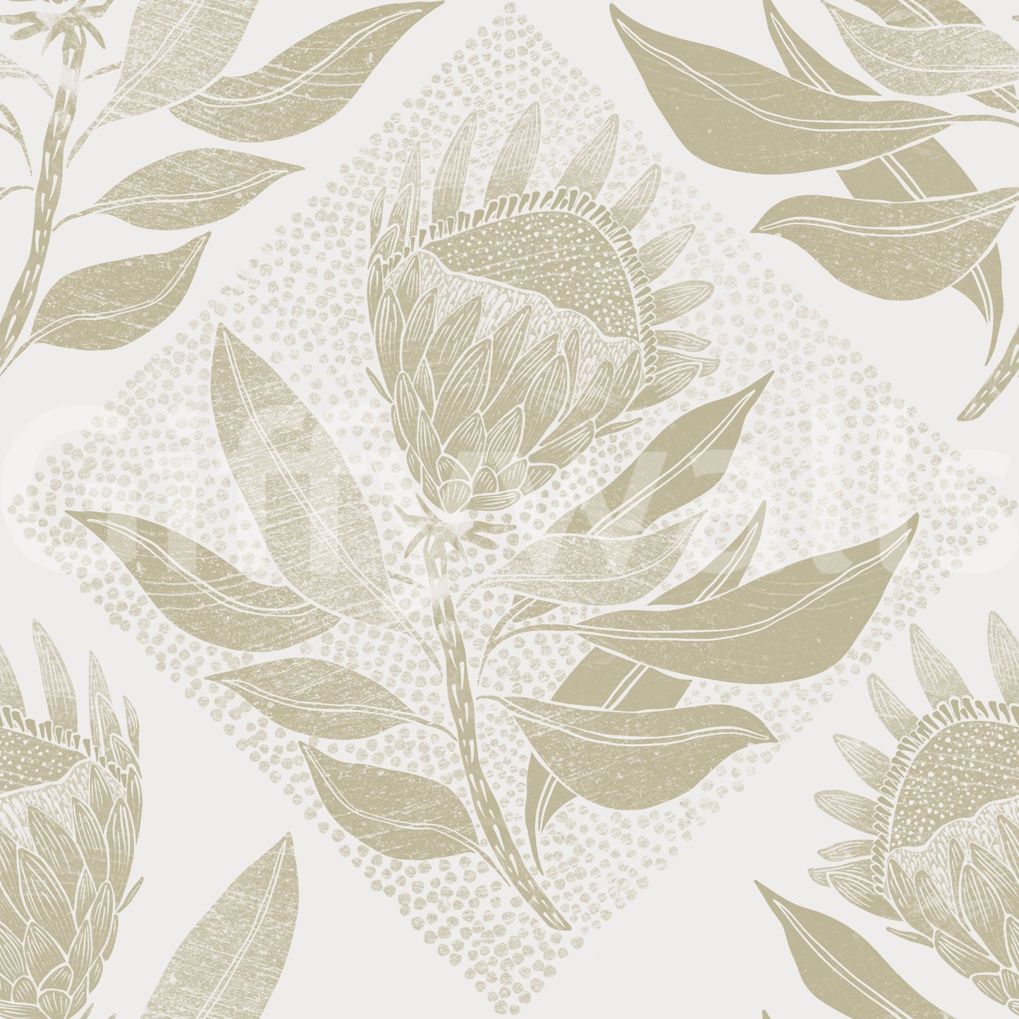 Muted sage protea wallpaper for peaceful, elegant spaces