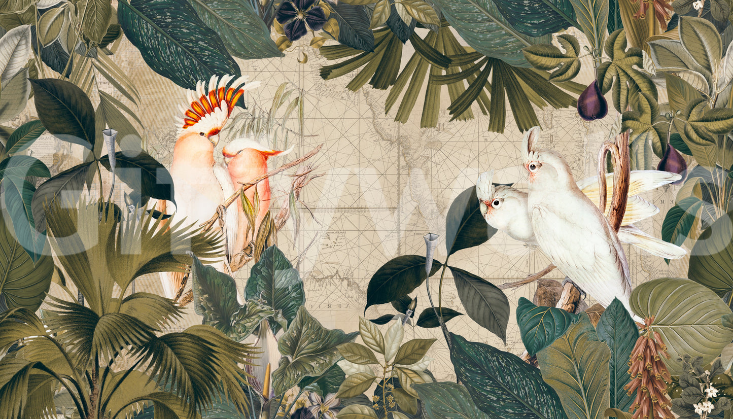 Island-inspired wallpaper in pastel colors