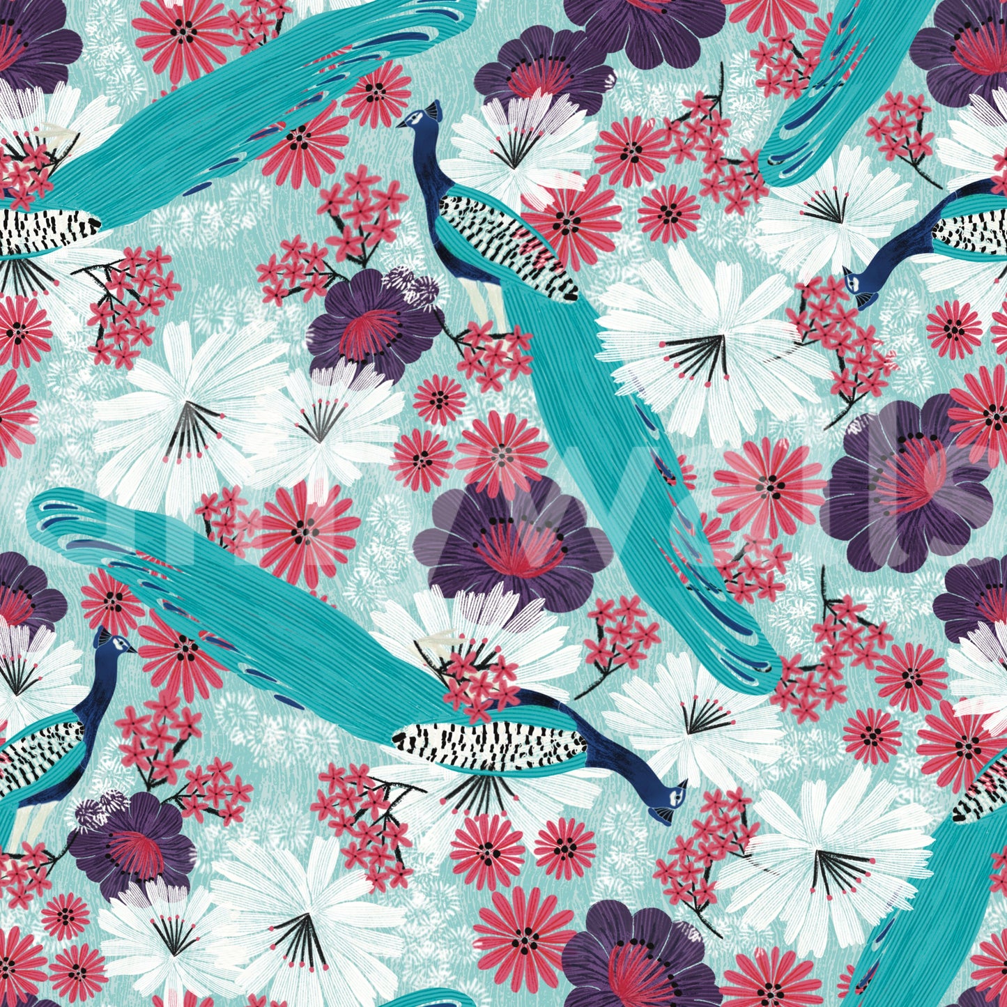 Sophisticated peacock print wall mural