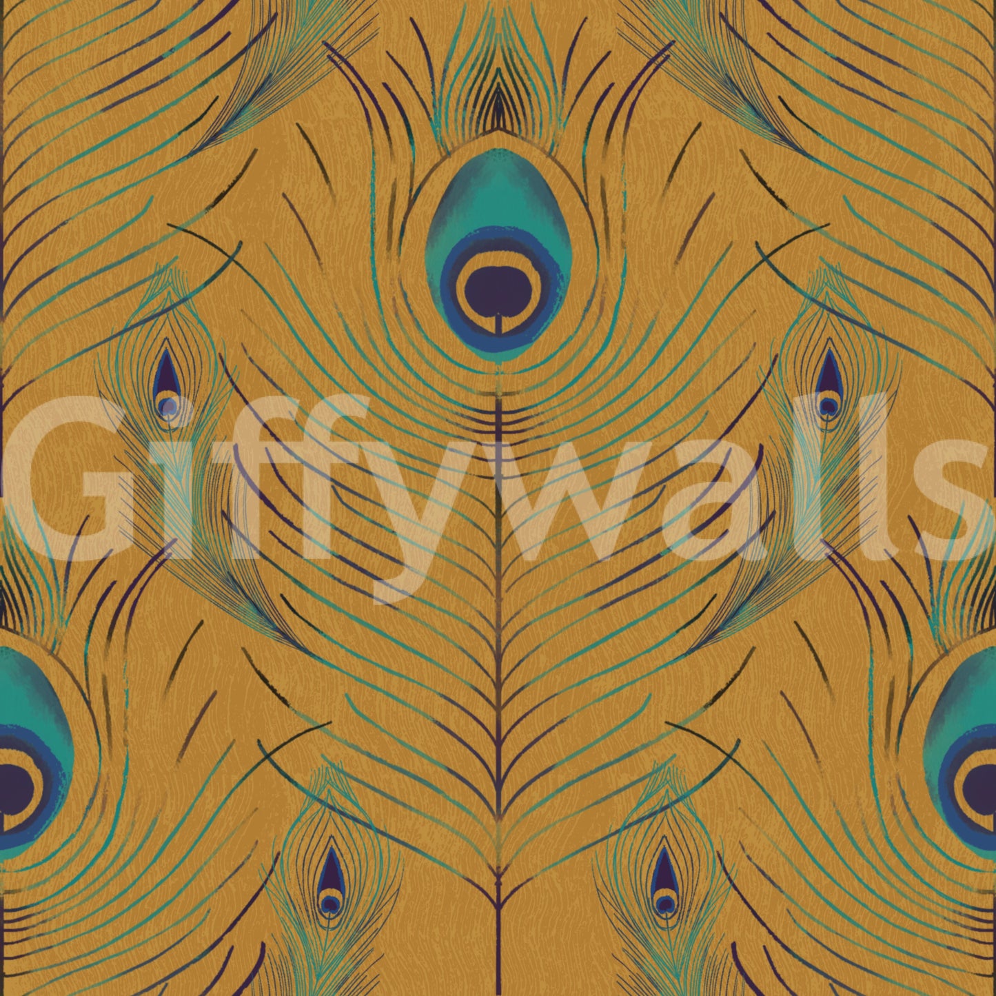 Decorative gold feather wall mural