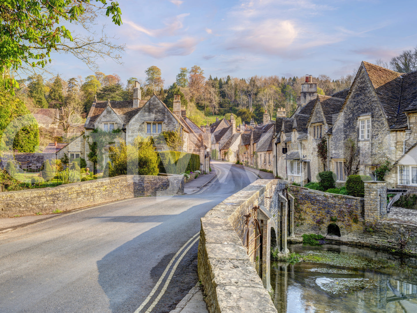 Charming village wallpaper with trees and homes
