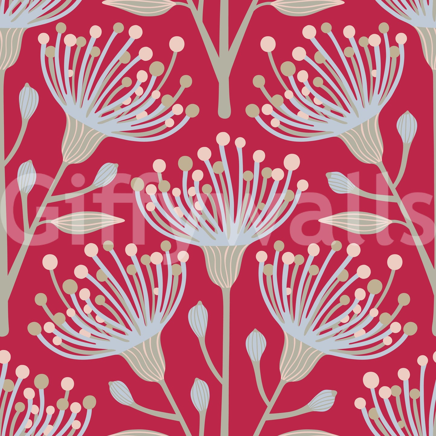 Natural leaf pattern red wallpaper