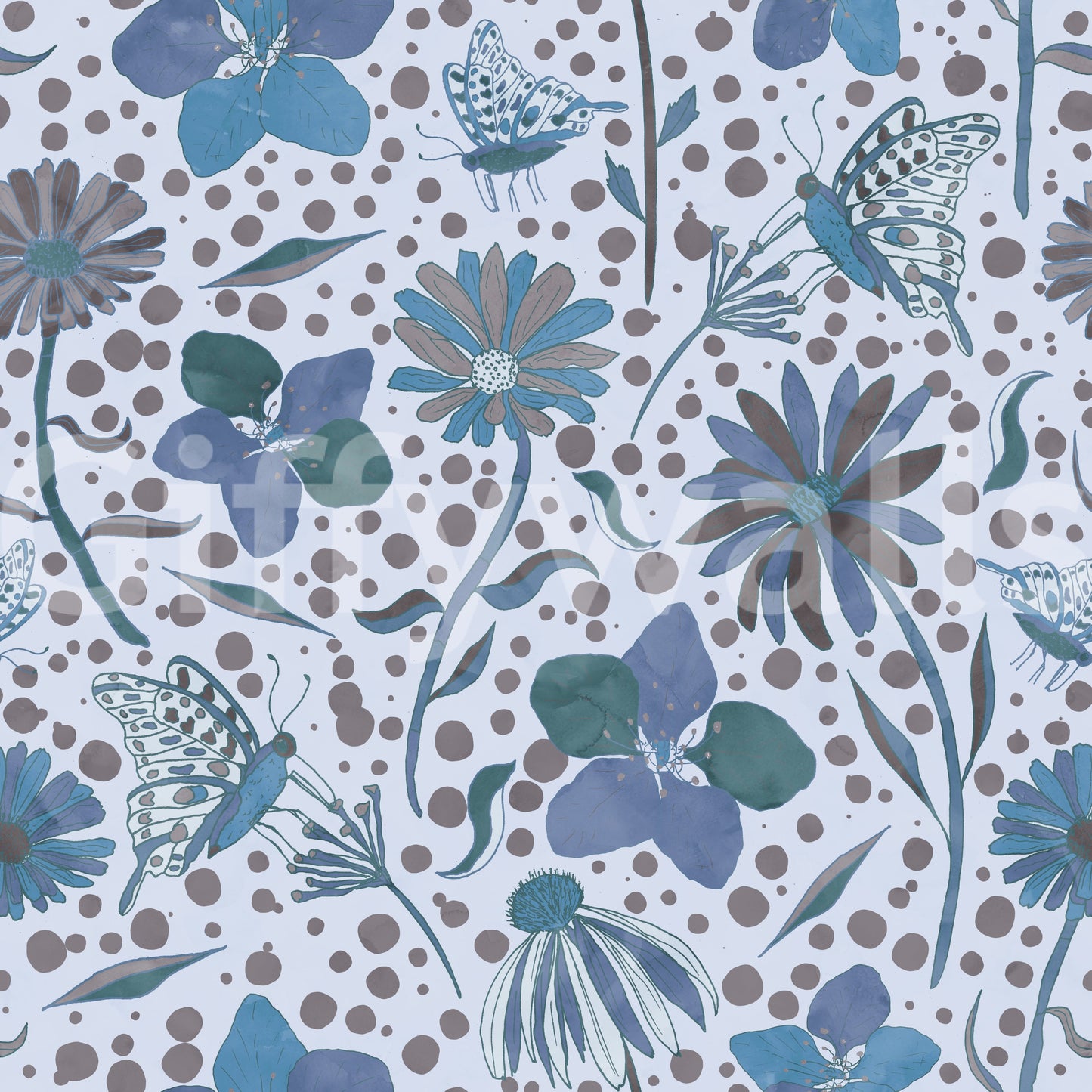 soft pastel floral design on blue