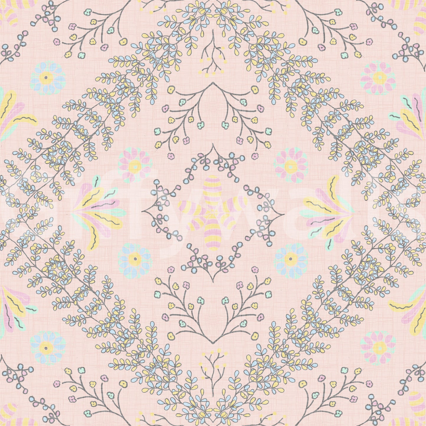 botanical motifs on a pink background