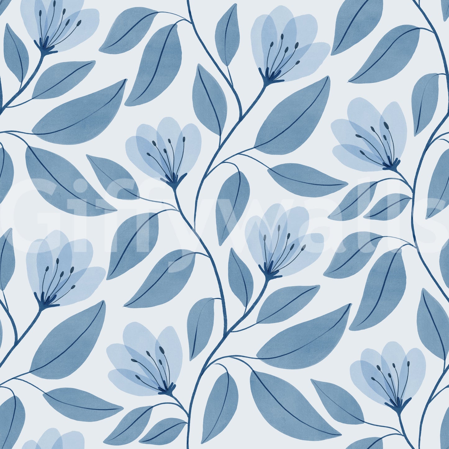 Serene Blue Botanics Wallpaper