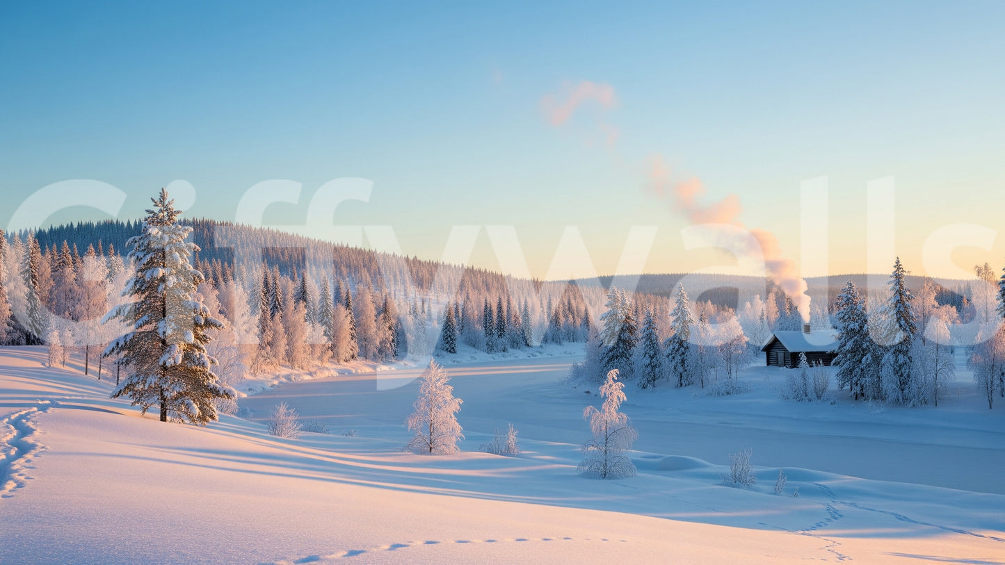 Winter's Light Cabin Wall Mural