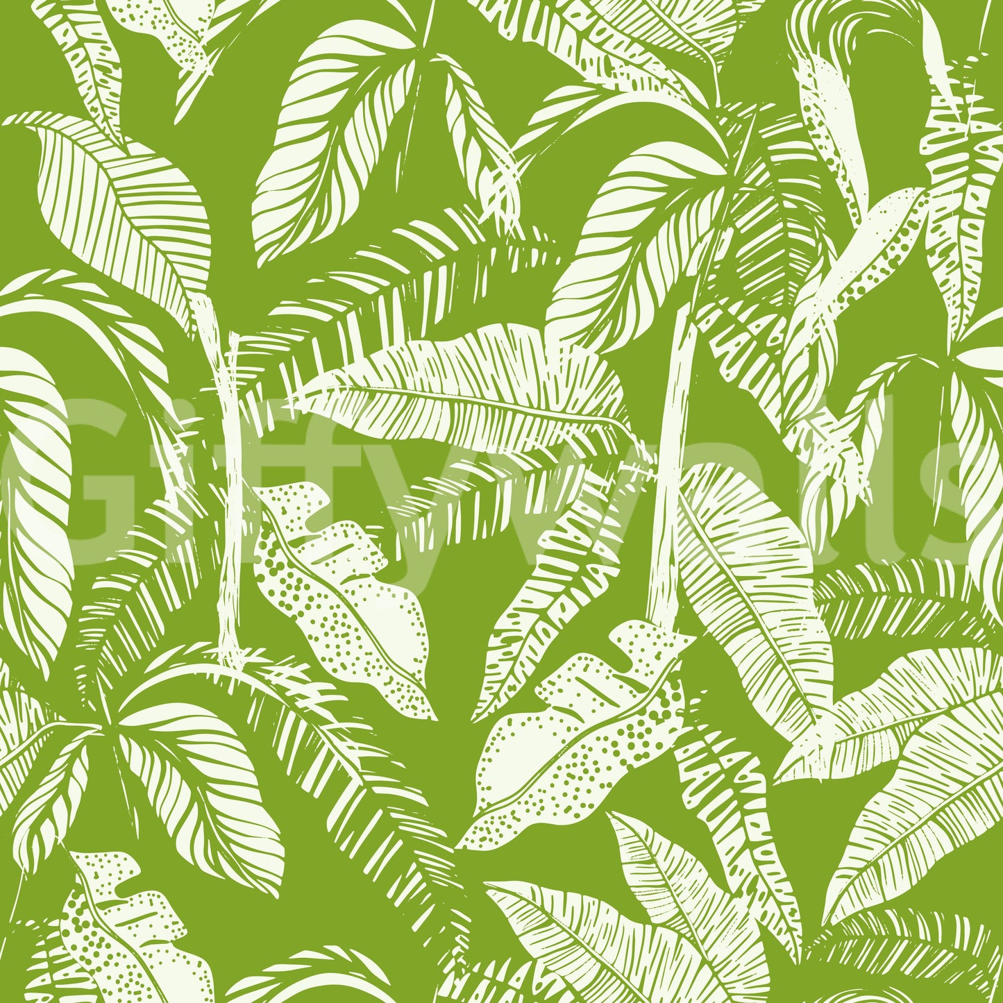 A seamless pattern of tropical plants on a wall