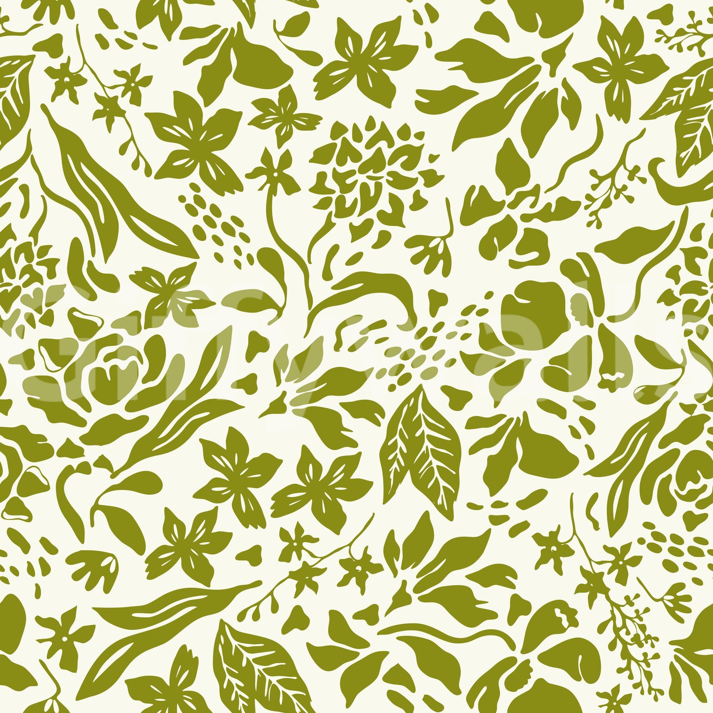 A seamless pattern of bold flowers on a wall