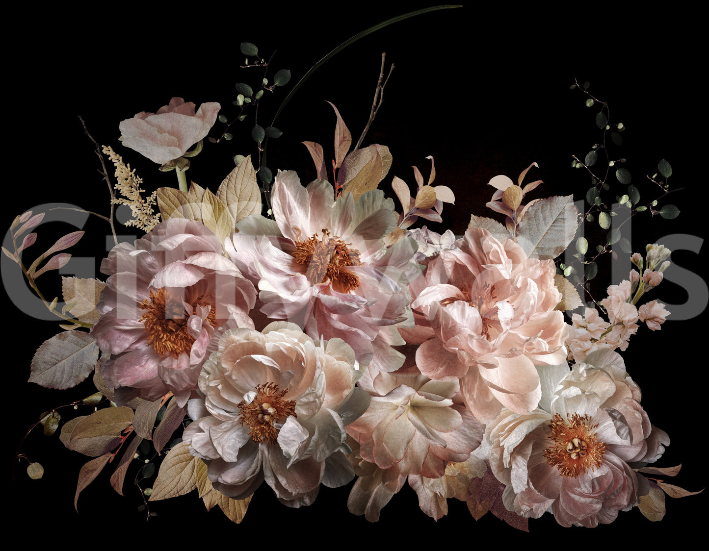 A tasteful peony wall mural design.