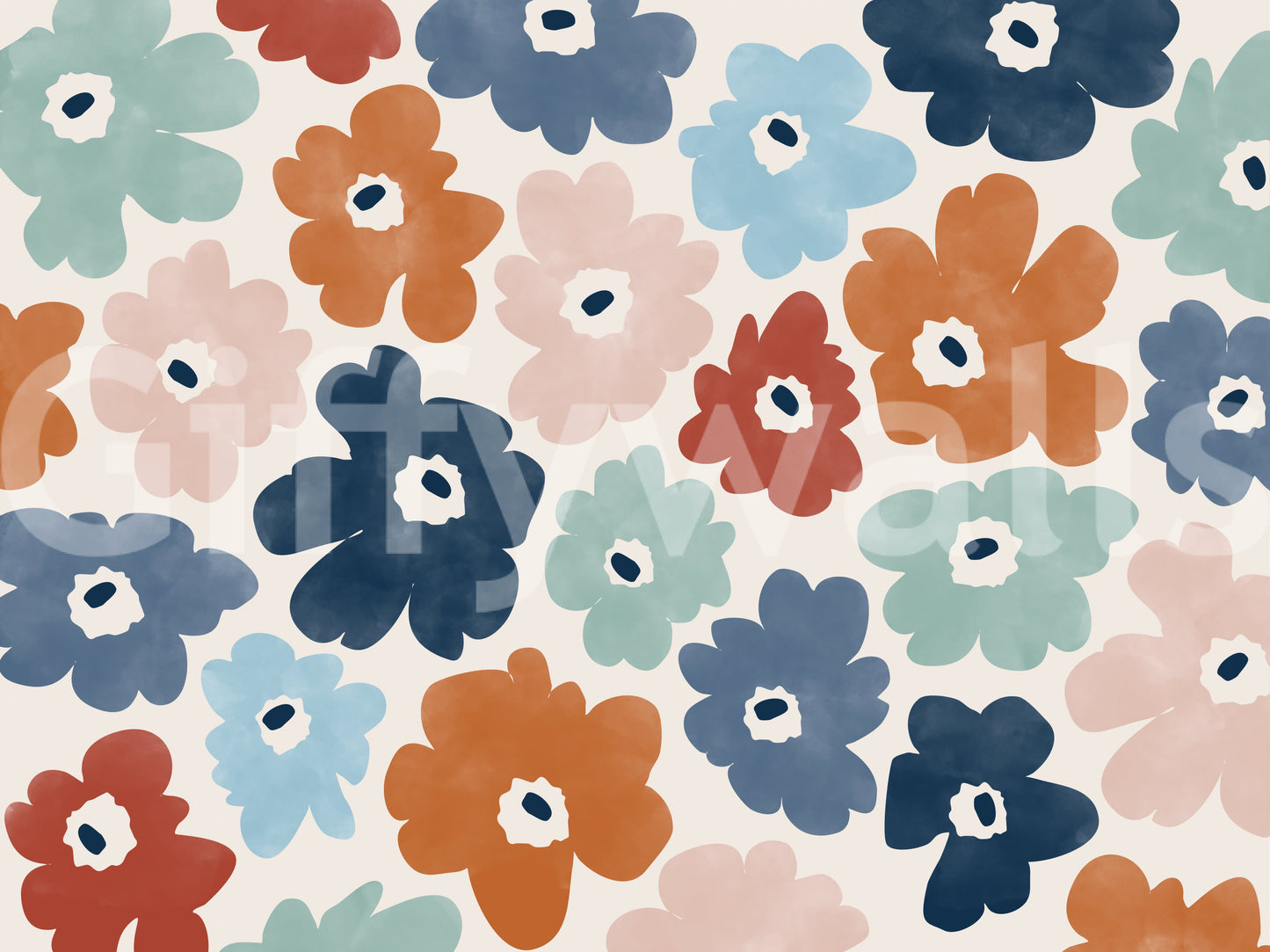 A calming floral design wallpaper mural that defines a space.