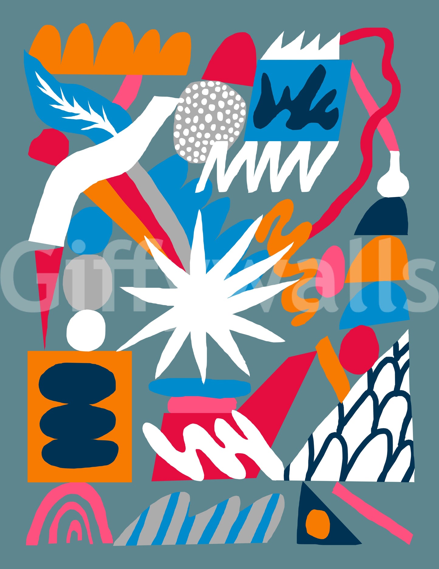 An artistic vibrant design mural for home decor.