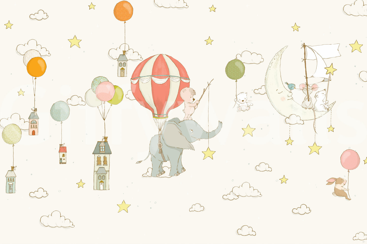 Moonlight Balloon Flight Wall Mural -2759472