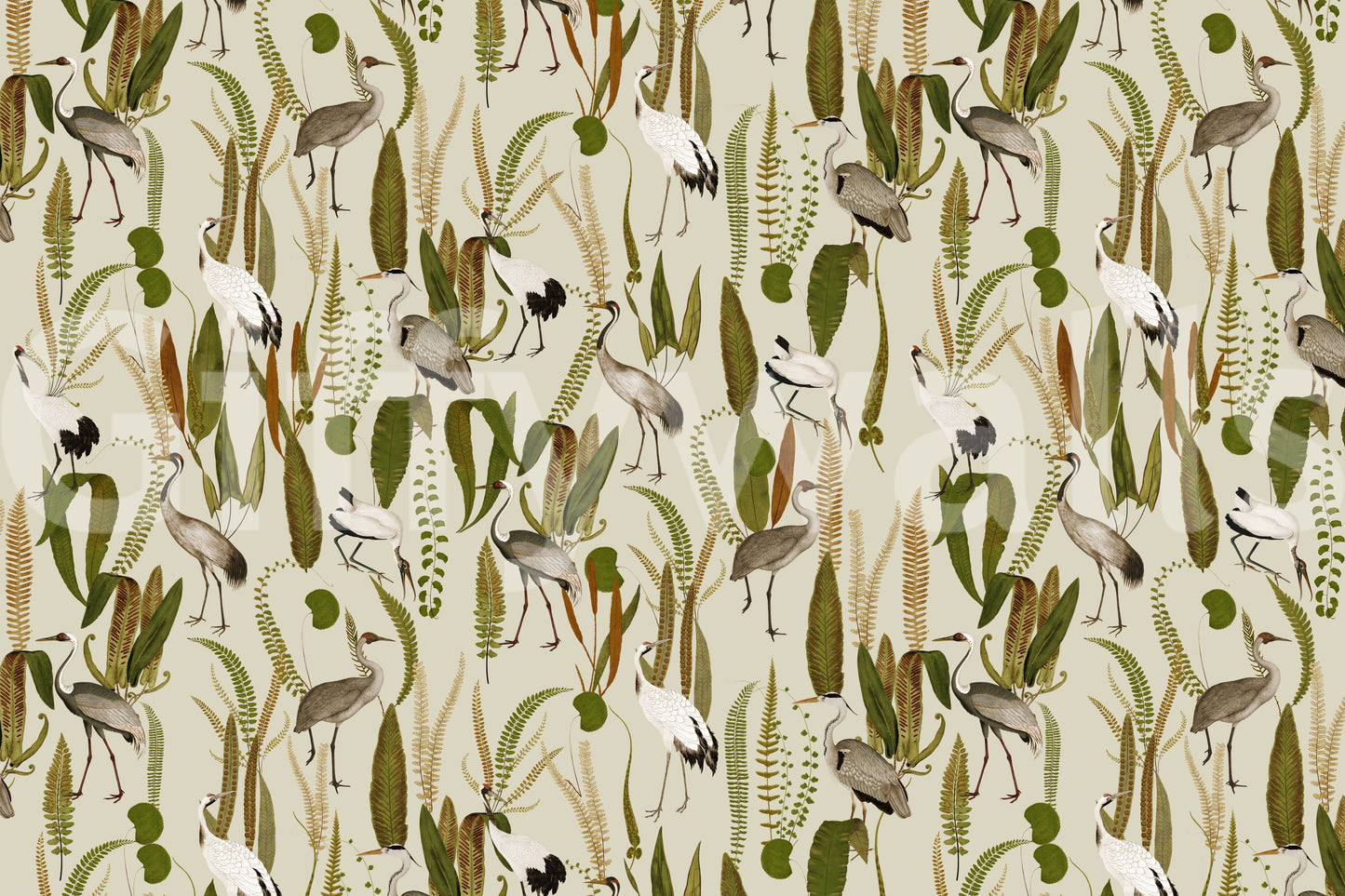 Elegant Vintage Crane Garden Wall Mural