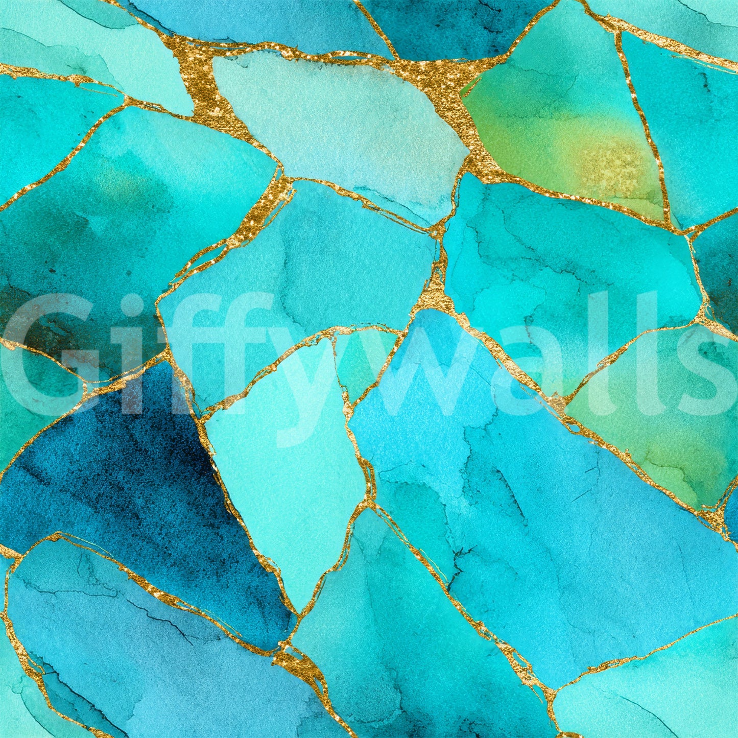 Aqua Gold Marble Mosaic Wallpaper