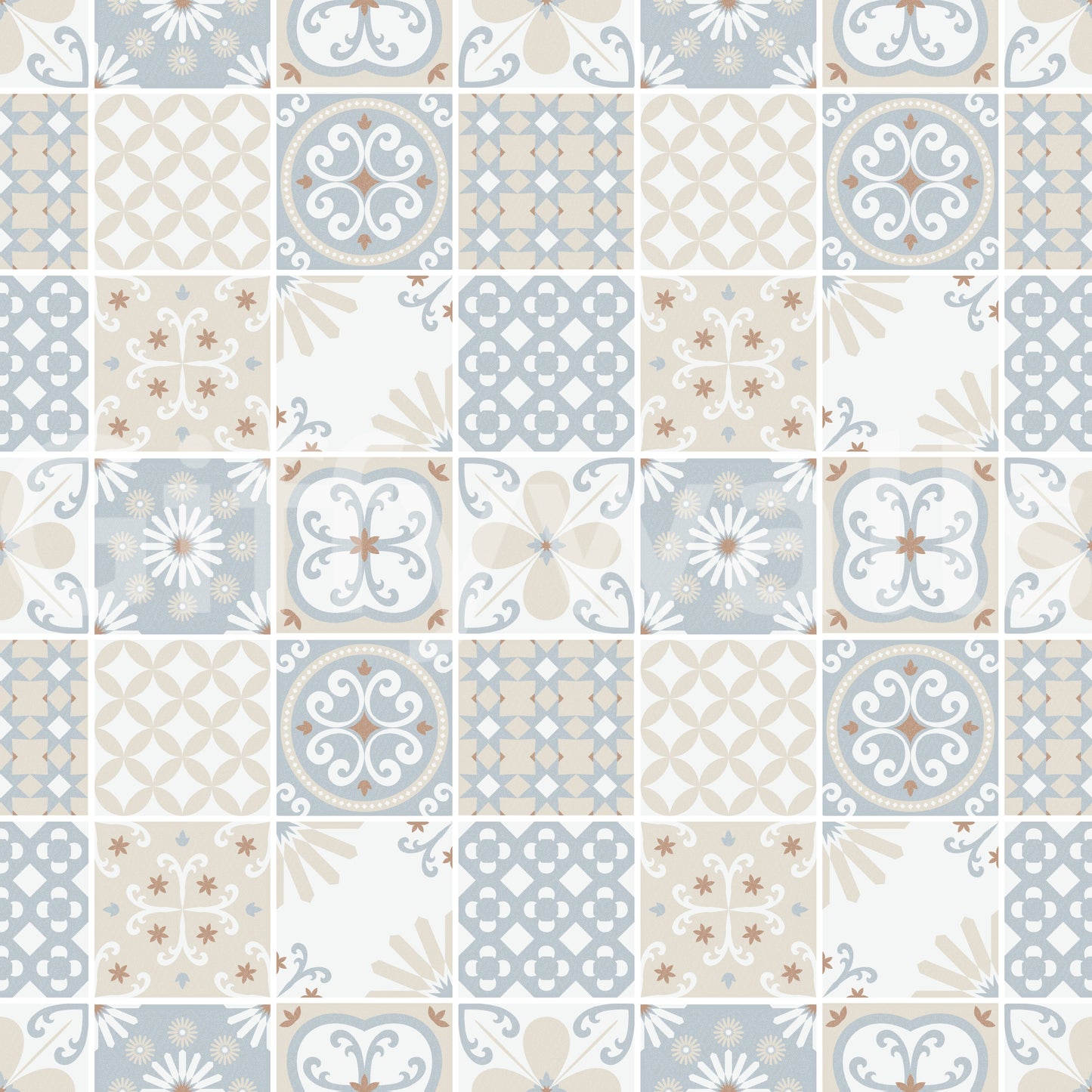 Vintage Folk Tiles – Blue Breeze Wallpaper