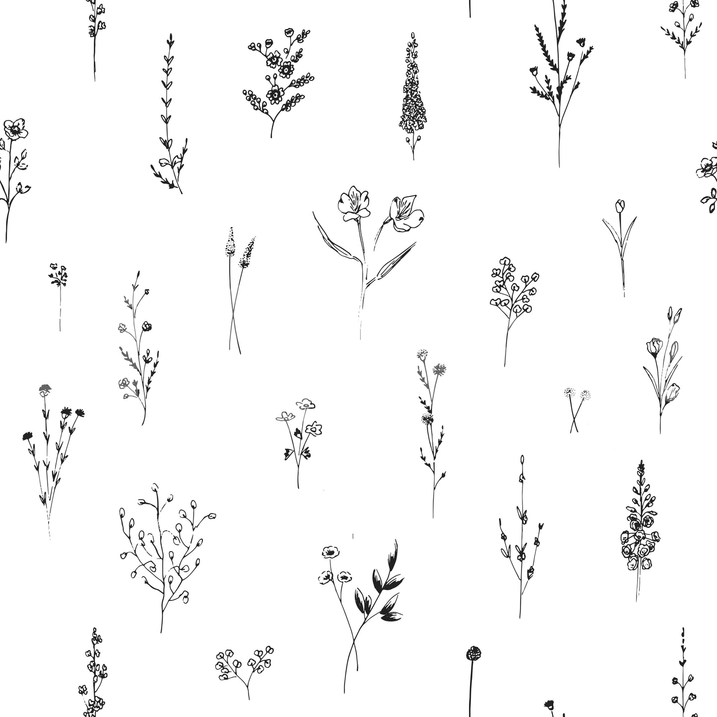 Clean and subtle floral artwork showcasing sketched blooms and foliage across a light background