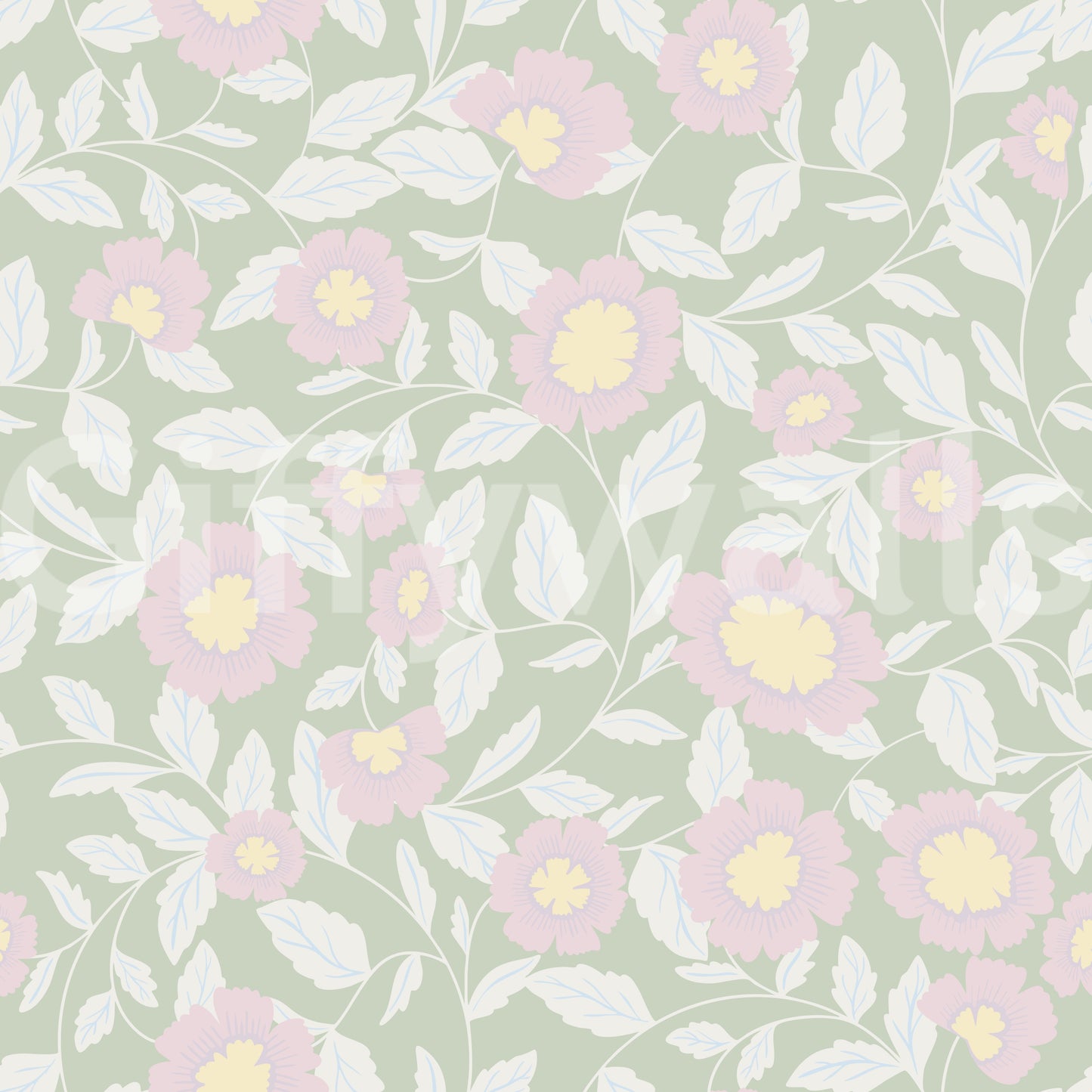 Pastel Blooms and foliage Wallpaper