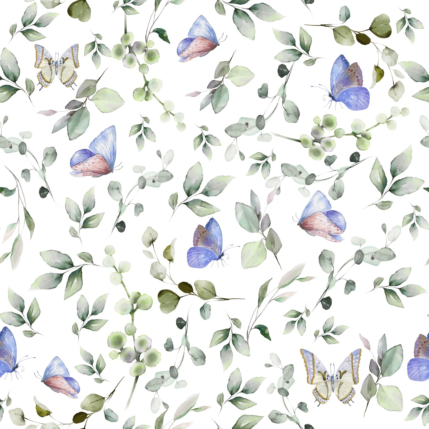 Blue Pastel Butterfly Garden Wallpaper