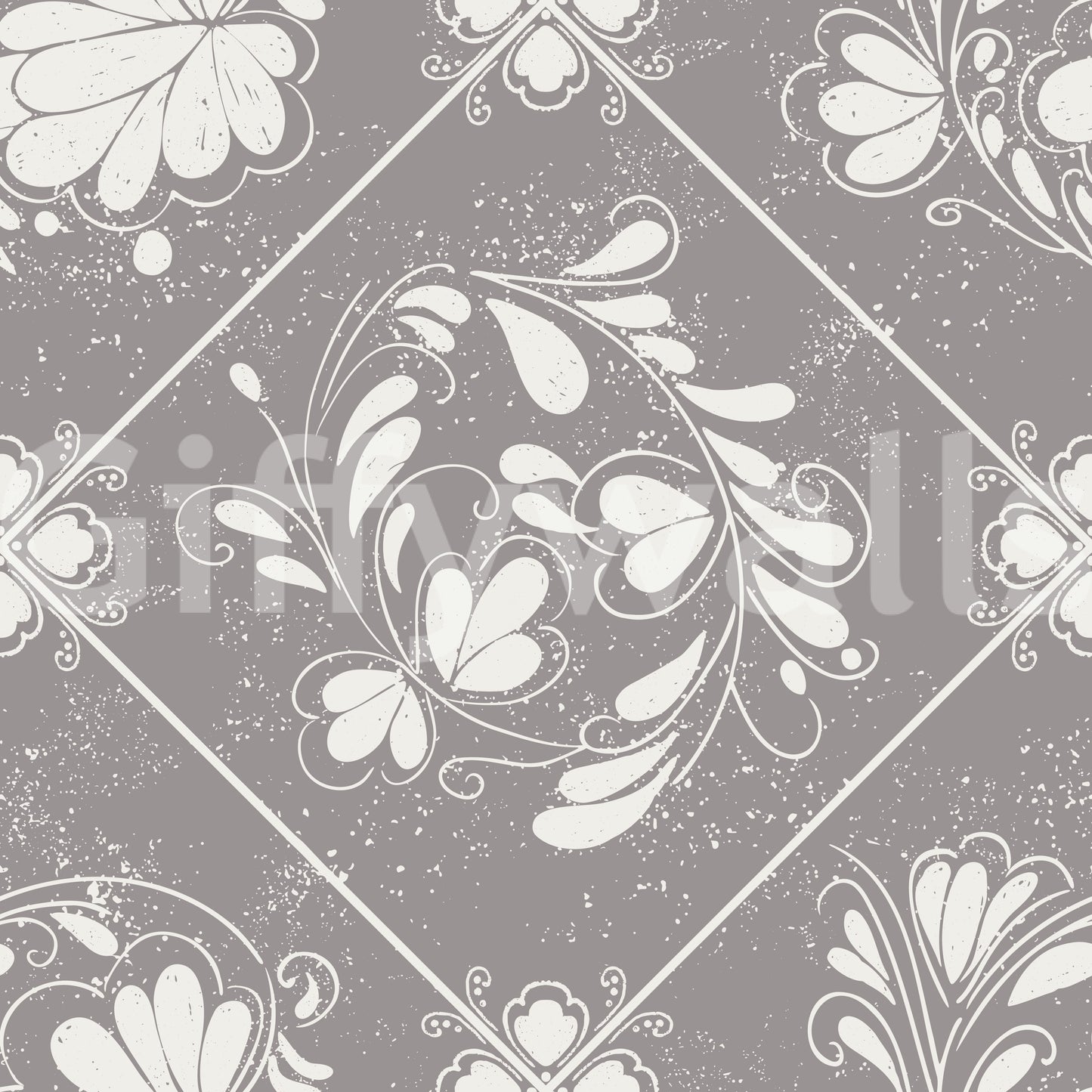 Distressed Floral Tiles Wallpaper