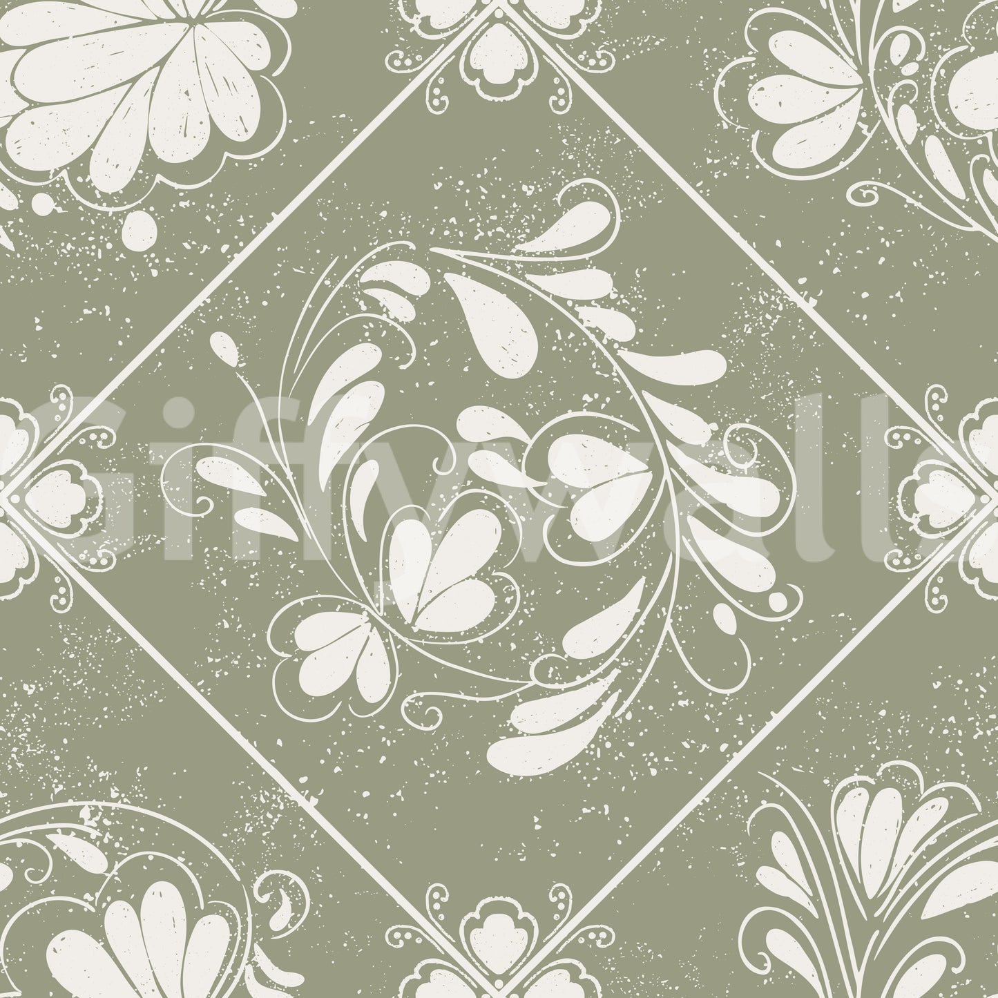Distressed Diamond Flora Wallpaper