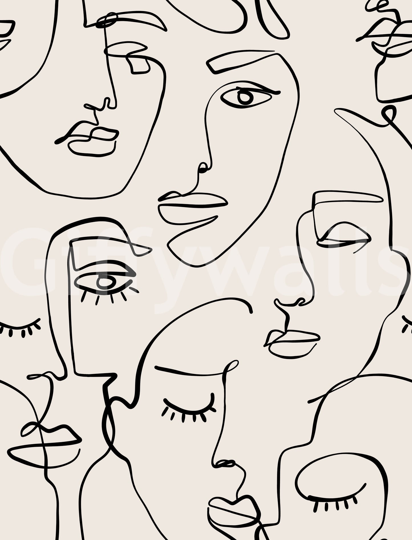 Abstract Faces Line Art Wallpaper