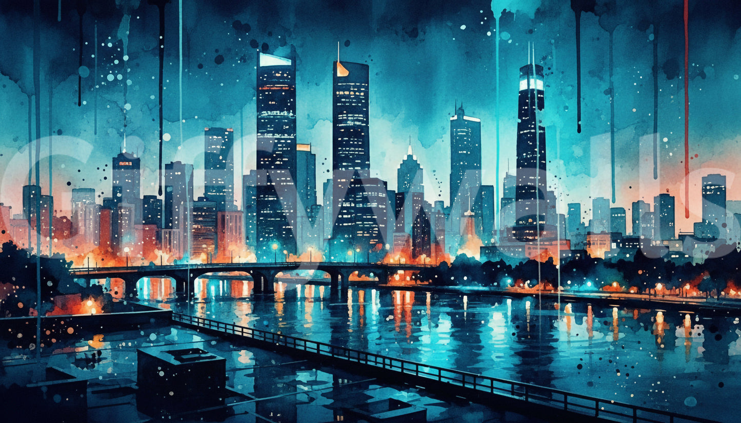 Watercolor Cityscape Wall Mural