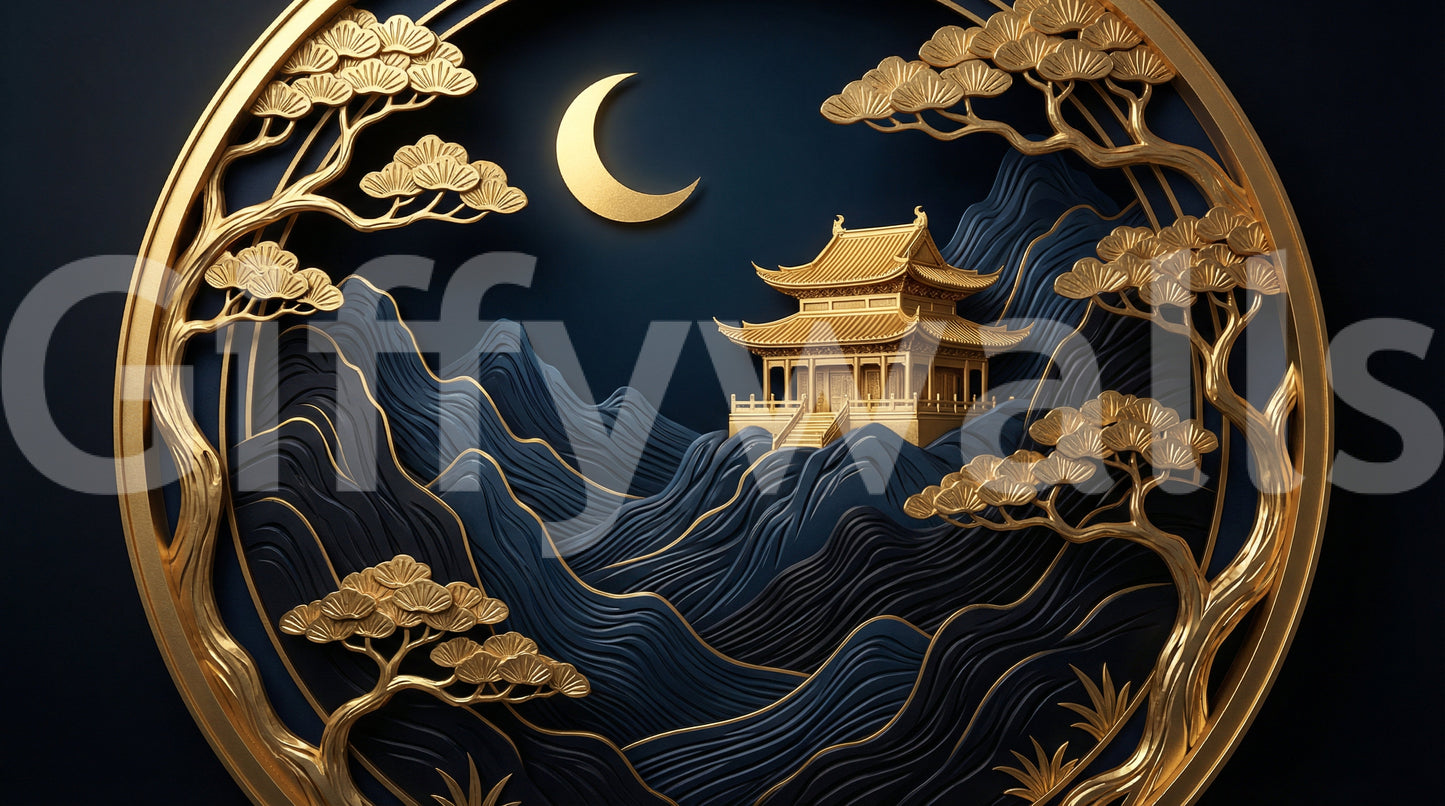 Golden Lunar Temple Wall Mural