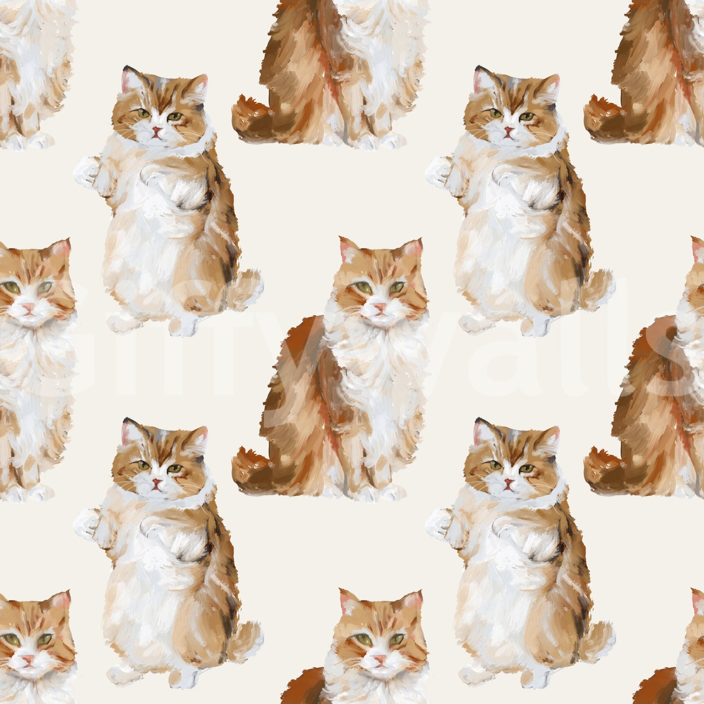 Fluffy tabby ginger cats handpainted oil painting pattern Wallpaper