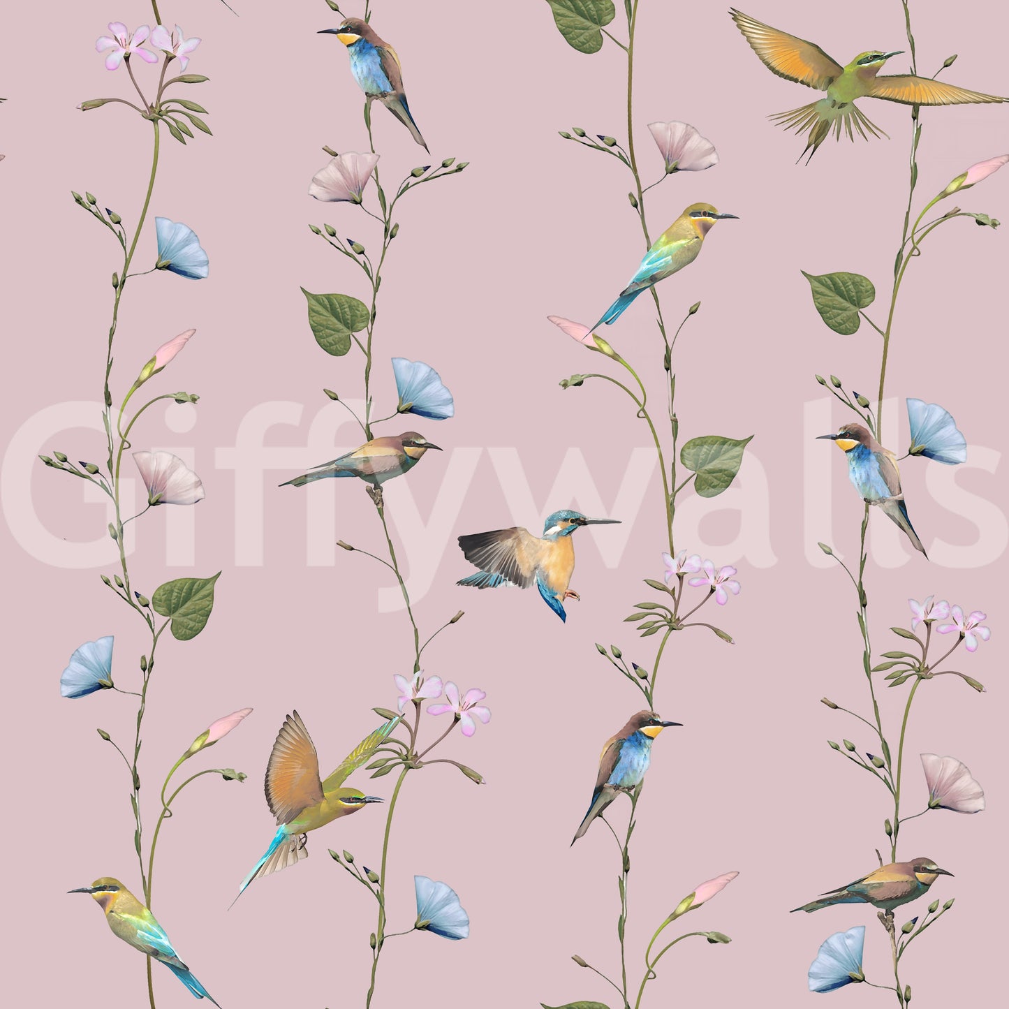 Charming Birds and Wildflowers Wallpaper