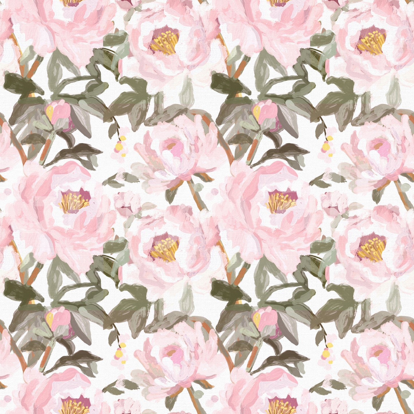 Vintage Oil Painted Pink Peonies with Soft Romantic Petals Wallpaper