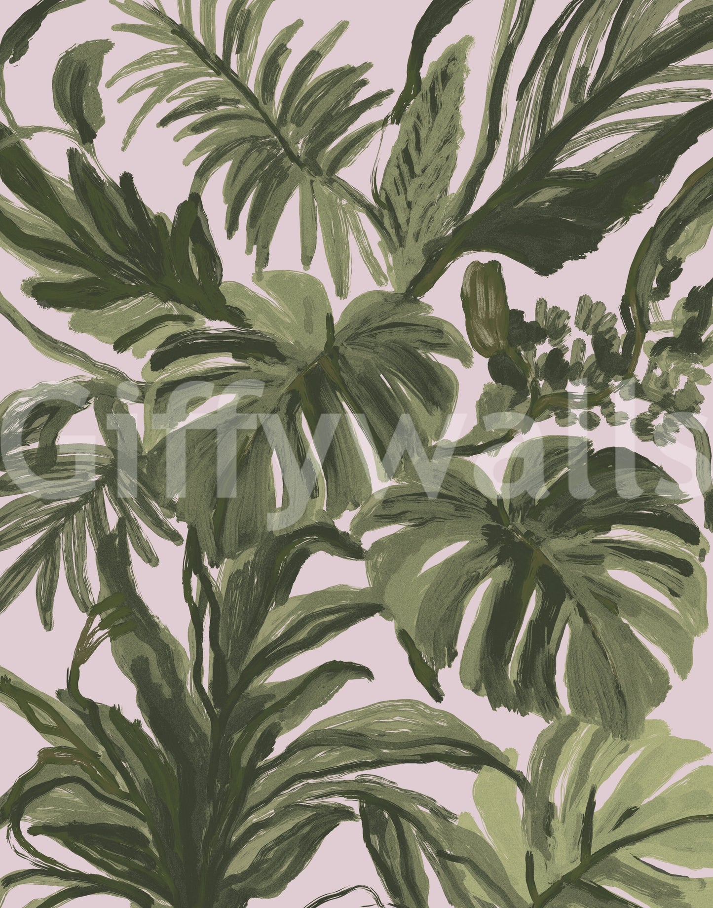 Painterly Palms Blush Tropical Foliage Wall Mural